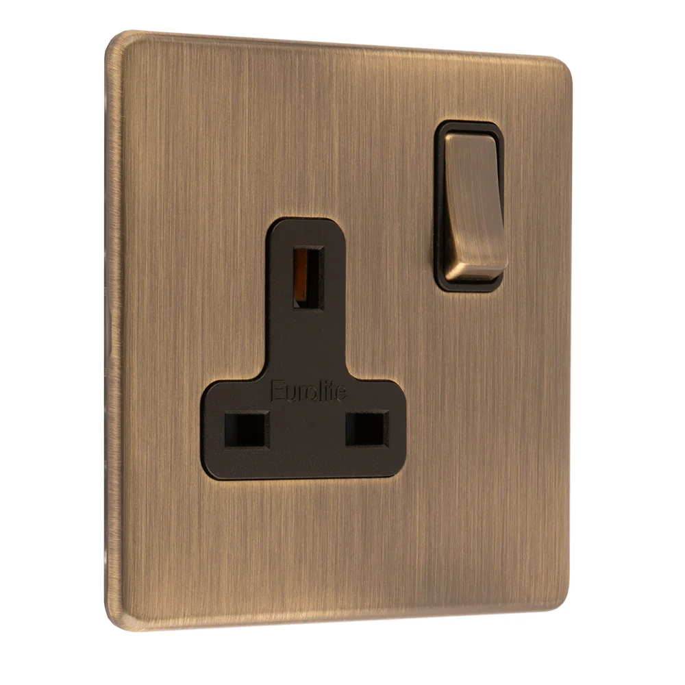 Concealed 3mm 1 Gang Socket - Antique Brass - Image 3