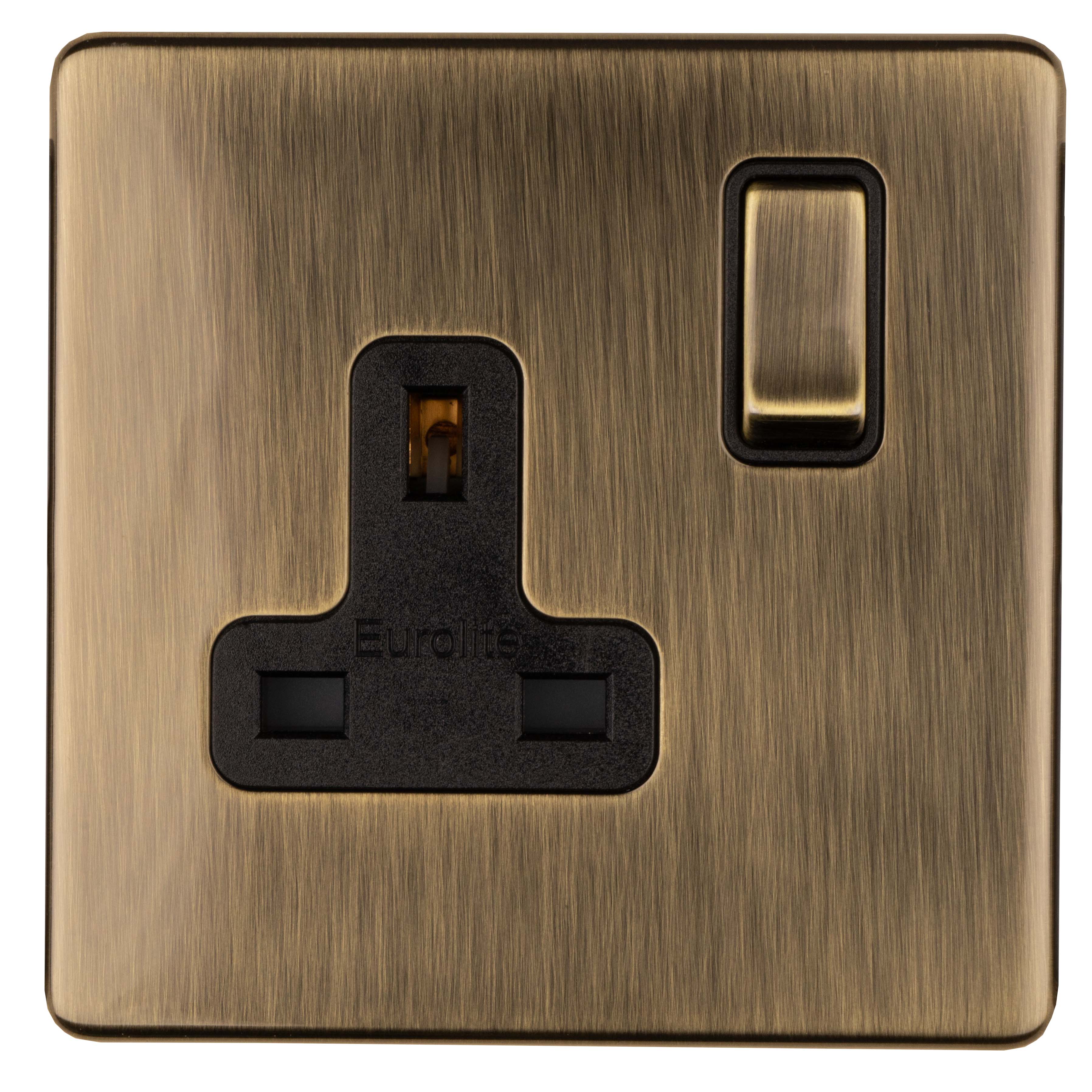 Concealed 3mm 1 Gang Socket - Antique Brass - Image 4
