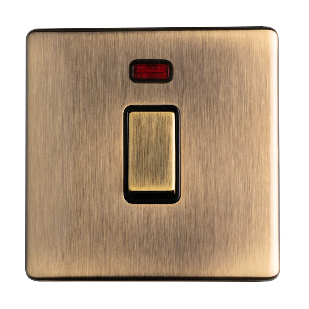 Concealed 3mm 20Amp Switch With Neon Indicator - Antique Brass - Image 4