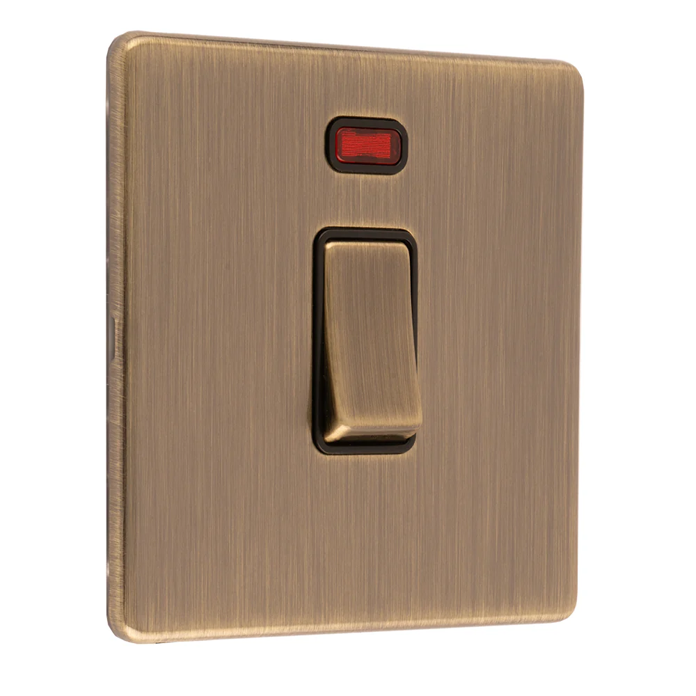 Concealed 3mm 20Amp Switch With Neon Indicator - Antique Brass - Image 5