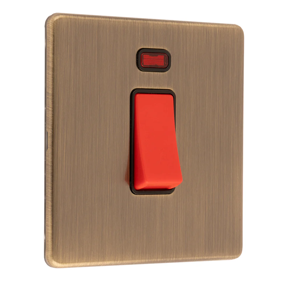 Concealed 3mm 45Amp Switch With Neon Indicator - Antique Brass - Image 2