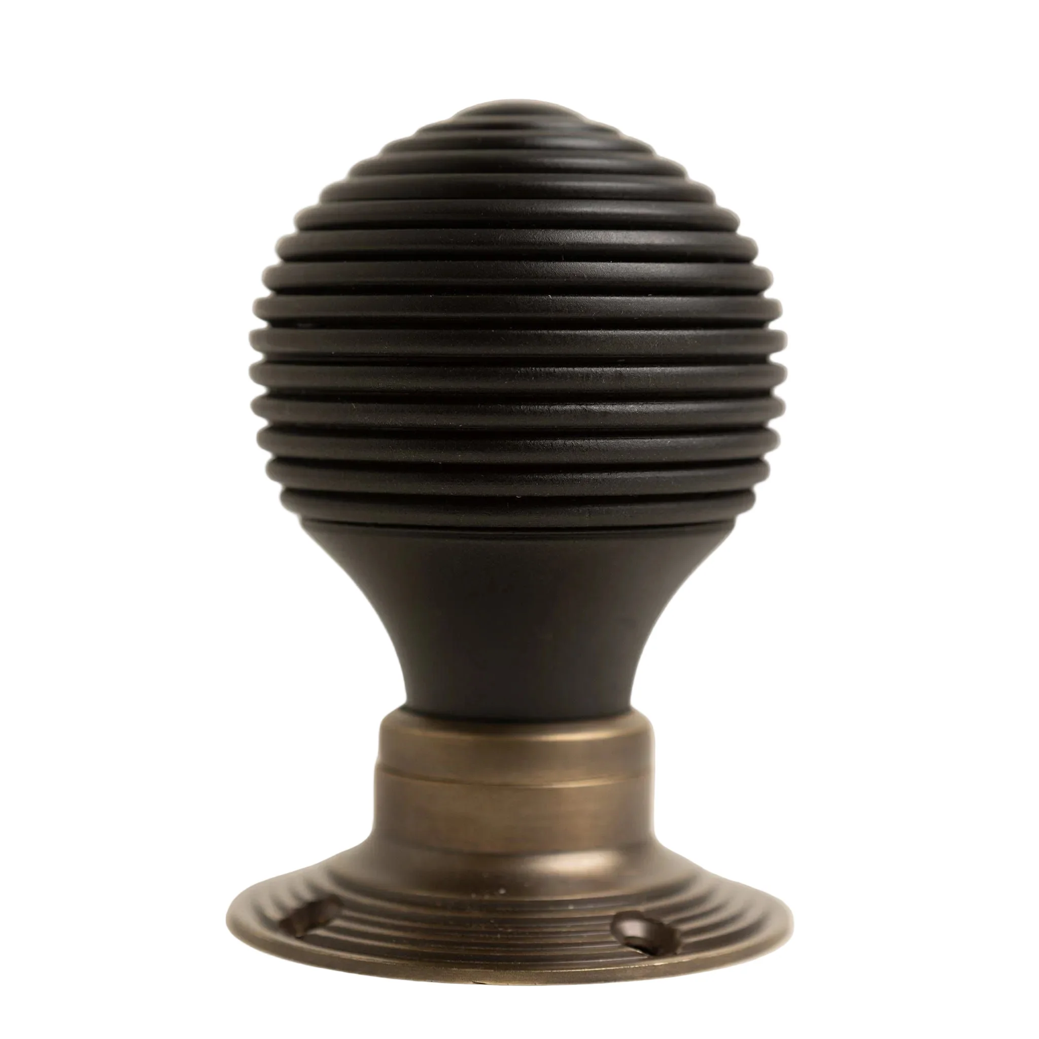 Beehive Door Knobs - Ebonised & Antique Brass (Pair) | Thumbturns & Latches