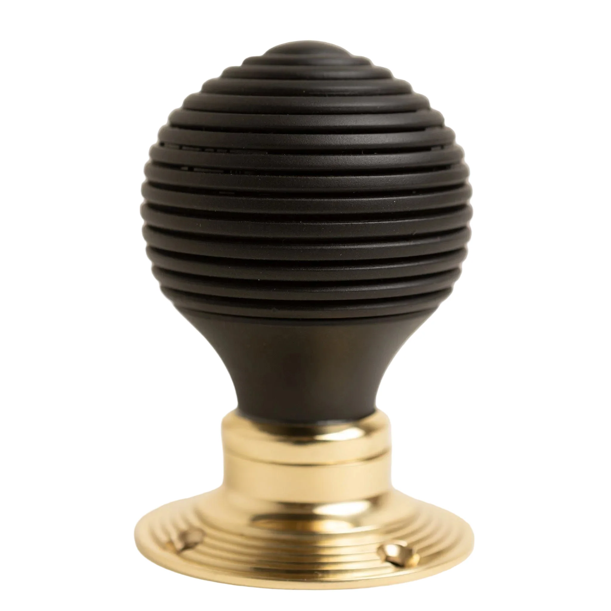 Beehive Door Knobs - Ebonised & Polished Brass (Pair) | Thumbturns & Latches