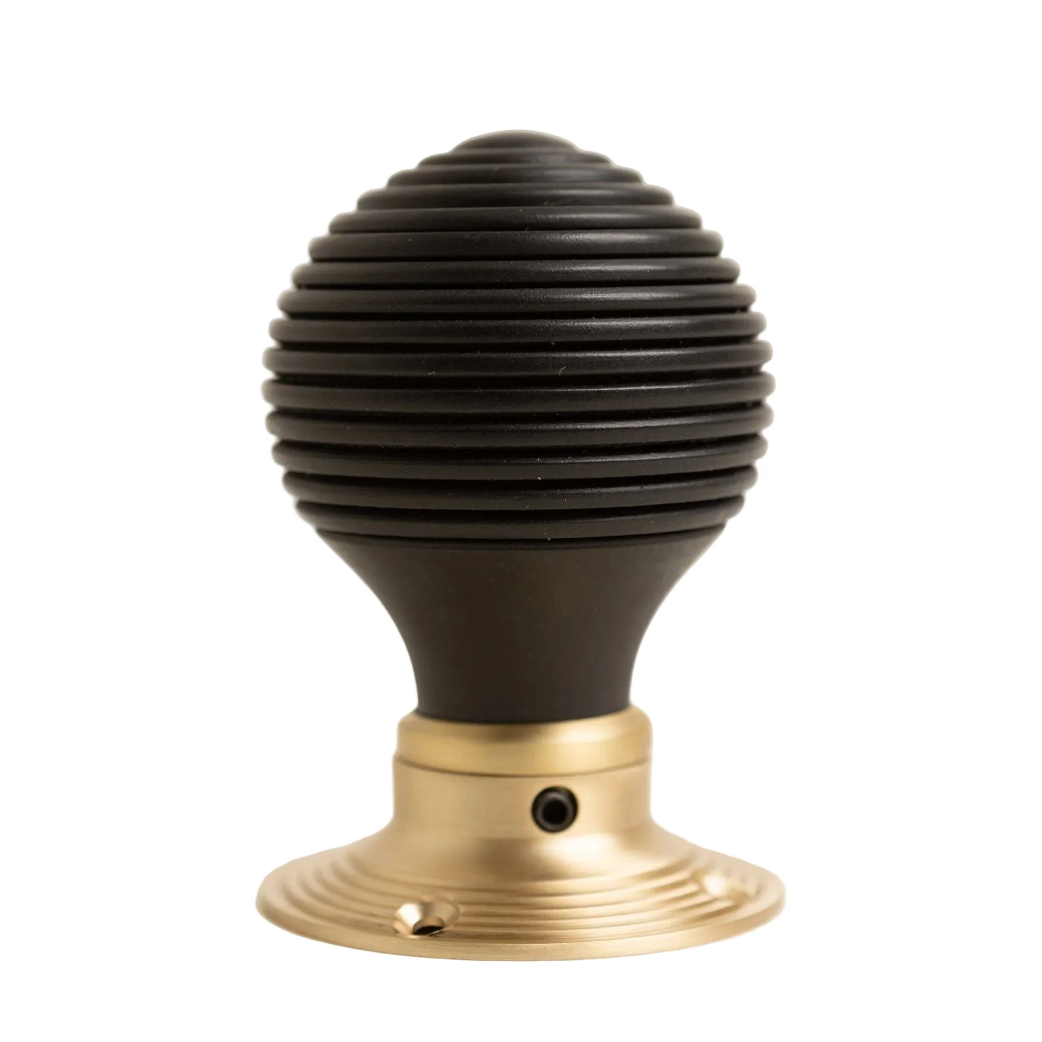 Beehive Door Knobs - Ebonised & Satin Brass (Pair) | Thumbturns & Latches