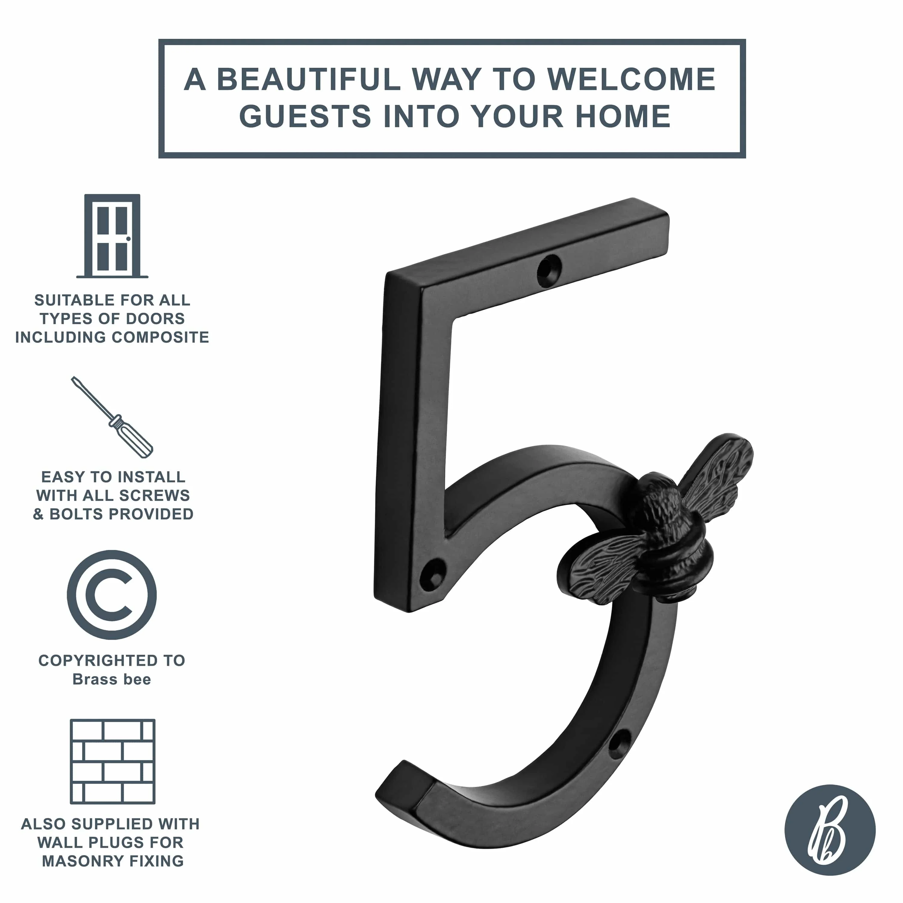 Brass Bee Premium House Numbers with Bee – Black Finish (0–9) | 5 Inch - Image 12