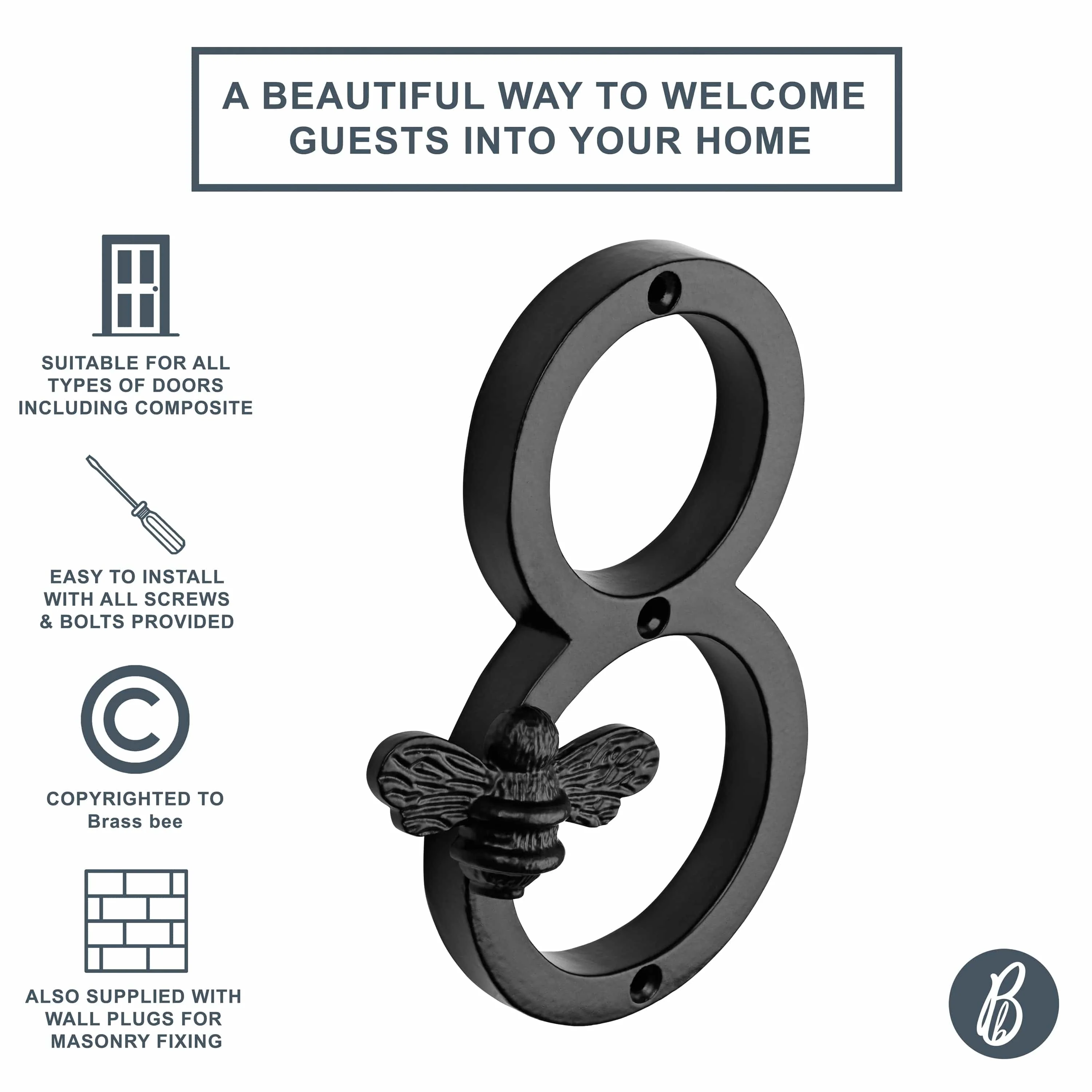 Brass Bee Premium House Numbers with Bee – Black Finish (0–9) | 5 Inch - Image 18