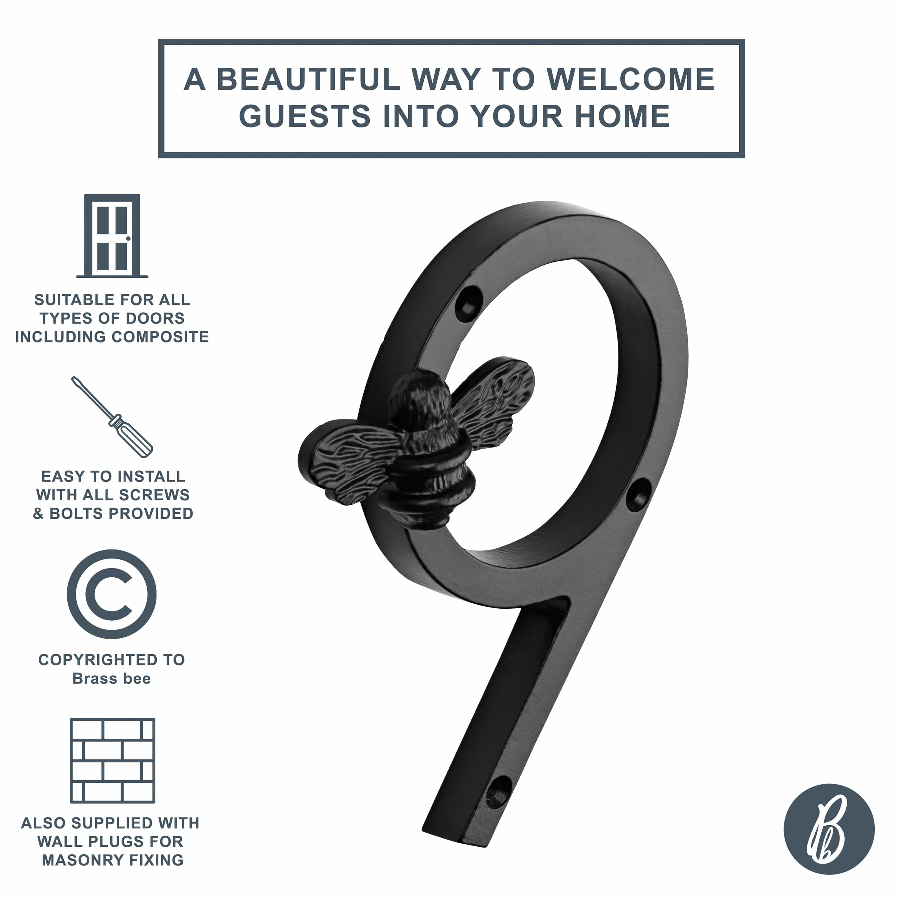 Brass Bee Premium House Numbers with Bee – Black Finish (0–9) | 5 Inch - Image 20
