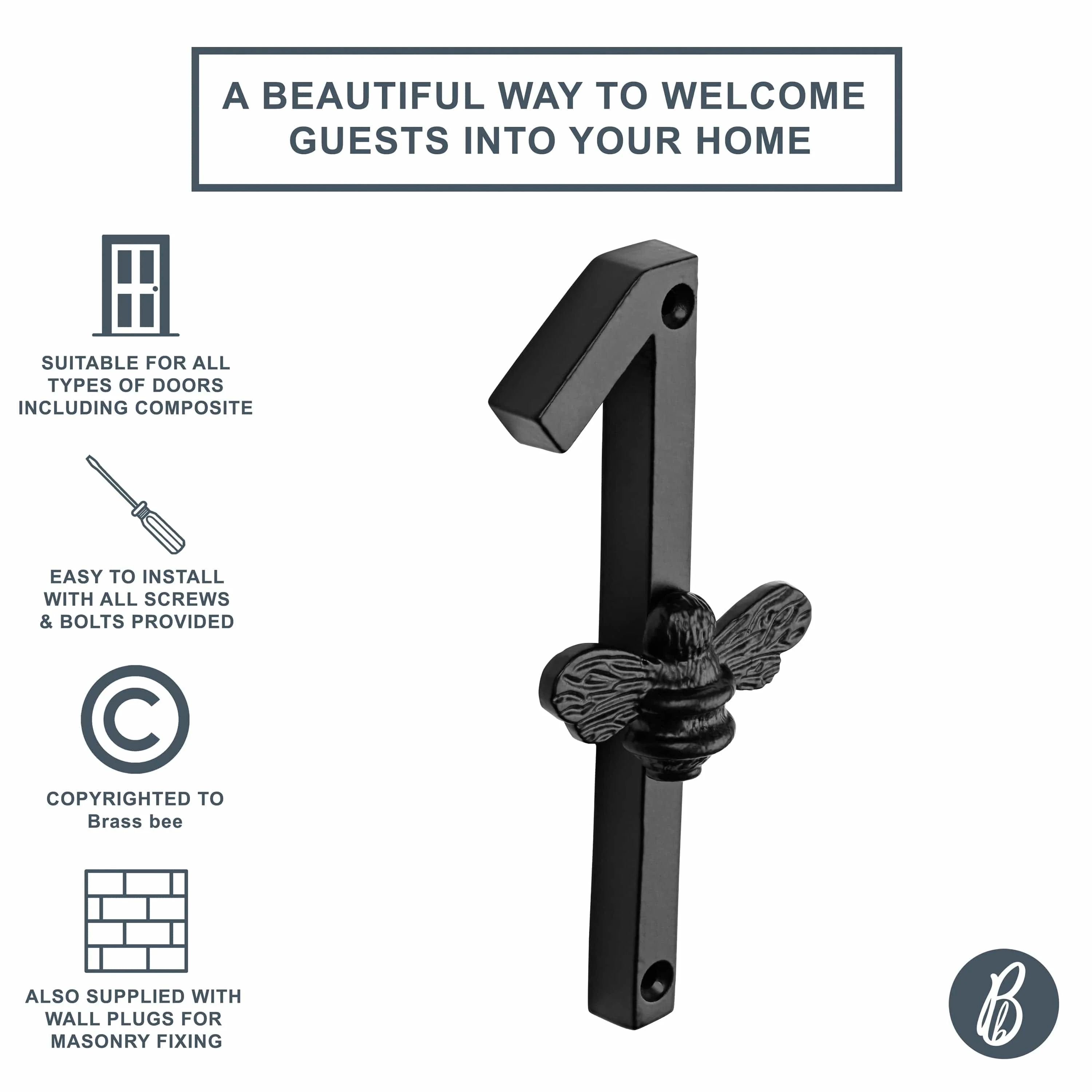 Brass Bee Premium House Numbers with Bee – Black Finish (0–9) | 5 Inch - Image 4