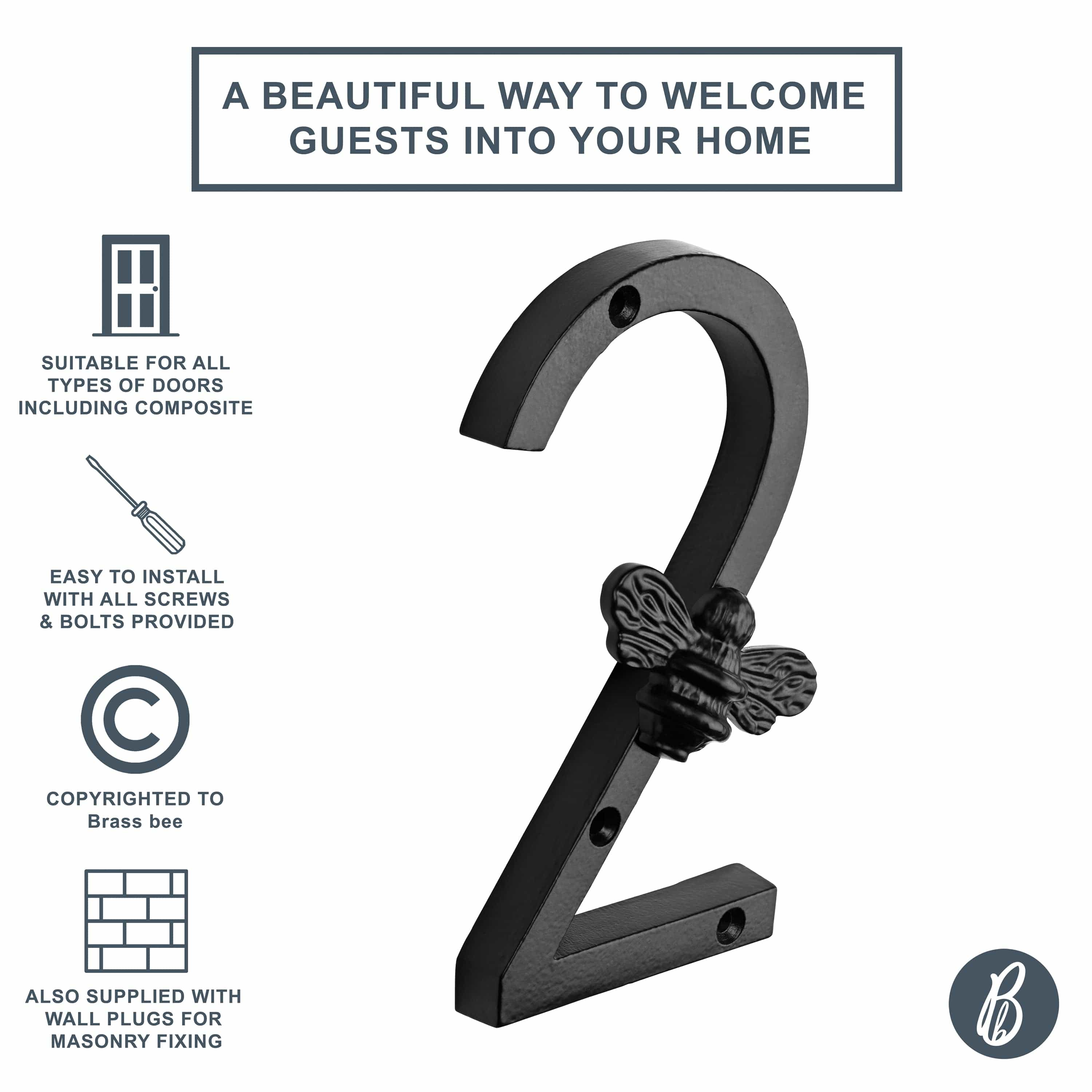 Brass Bee Premium House Numbers with Bee – Black Finish (0–9) | 5 Inch - Image 6