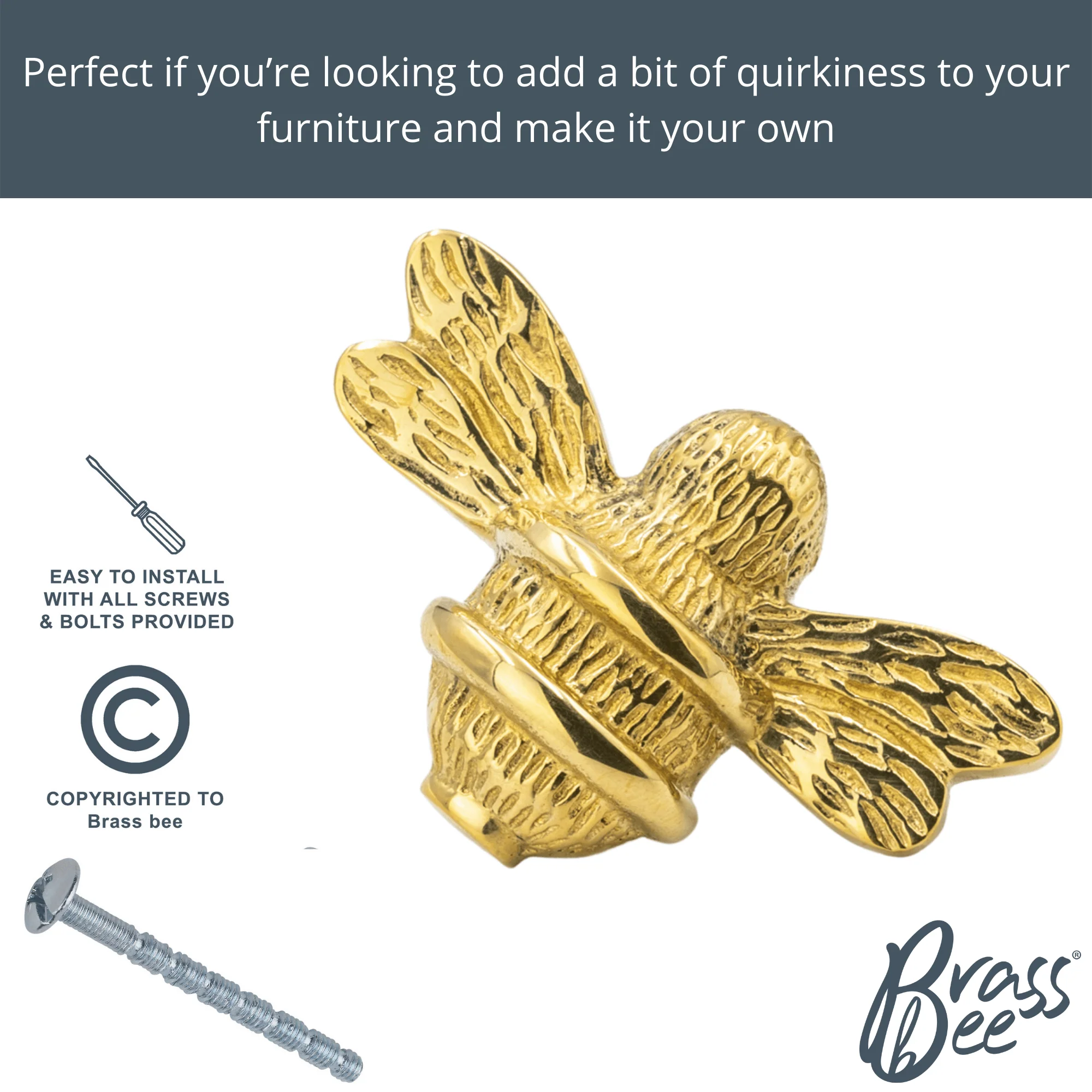 Brass Bee Drawer Cabinet Knob - Brass Finish - Image 6