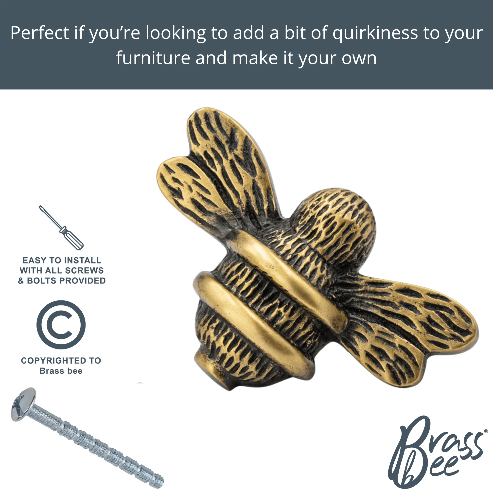 Brass Bee Drawer Cabinet Knob - Heritage Finish - Image 3