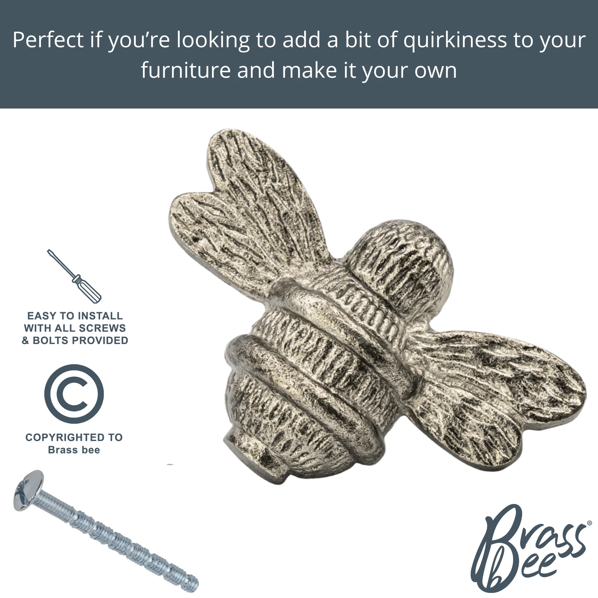 Brass Bee Drawer Cabinet Knob - Pewter Finish - Image 5