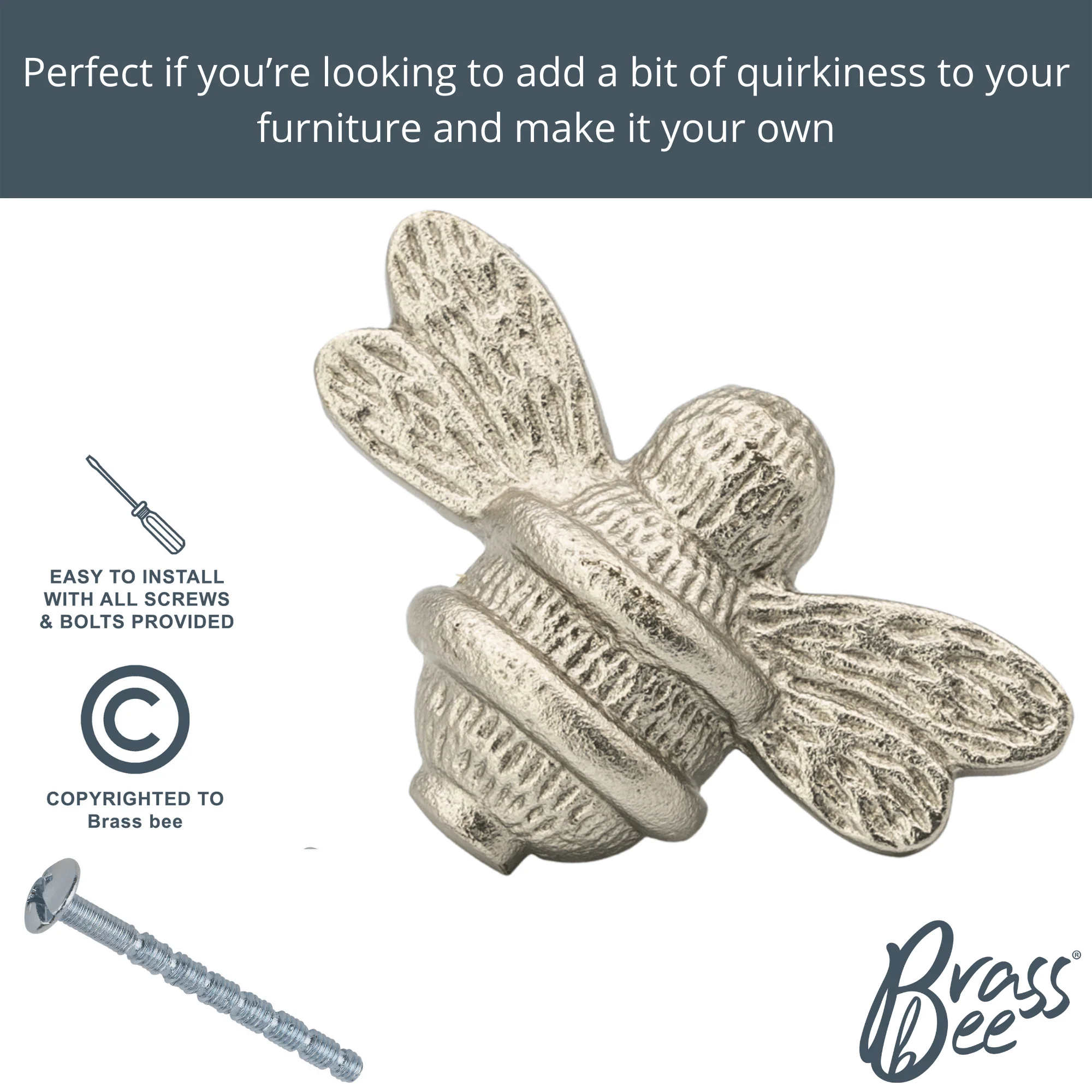 Brass Bee Drawer Cabinet Knob - Satin Finish - Image 4