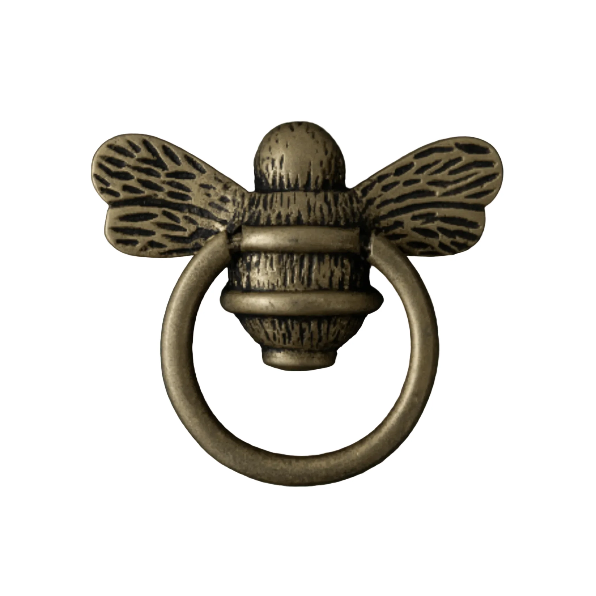 Brass Bee Ring Pull Cabinet Handle - Heritage Finish