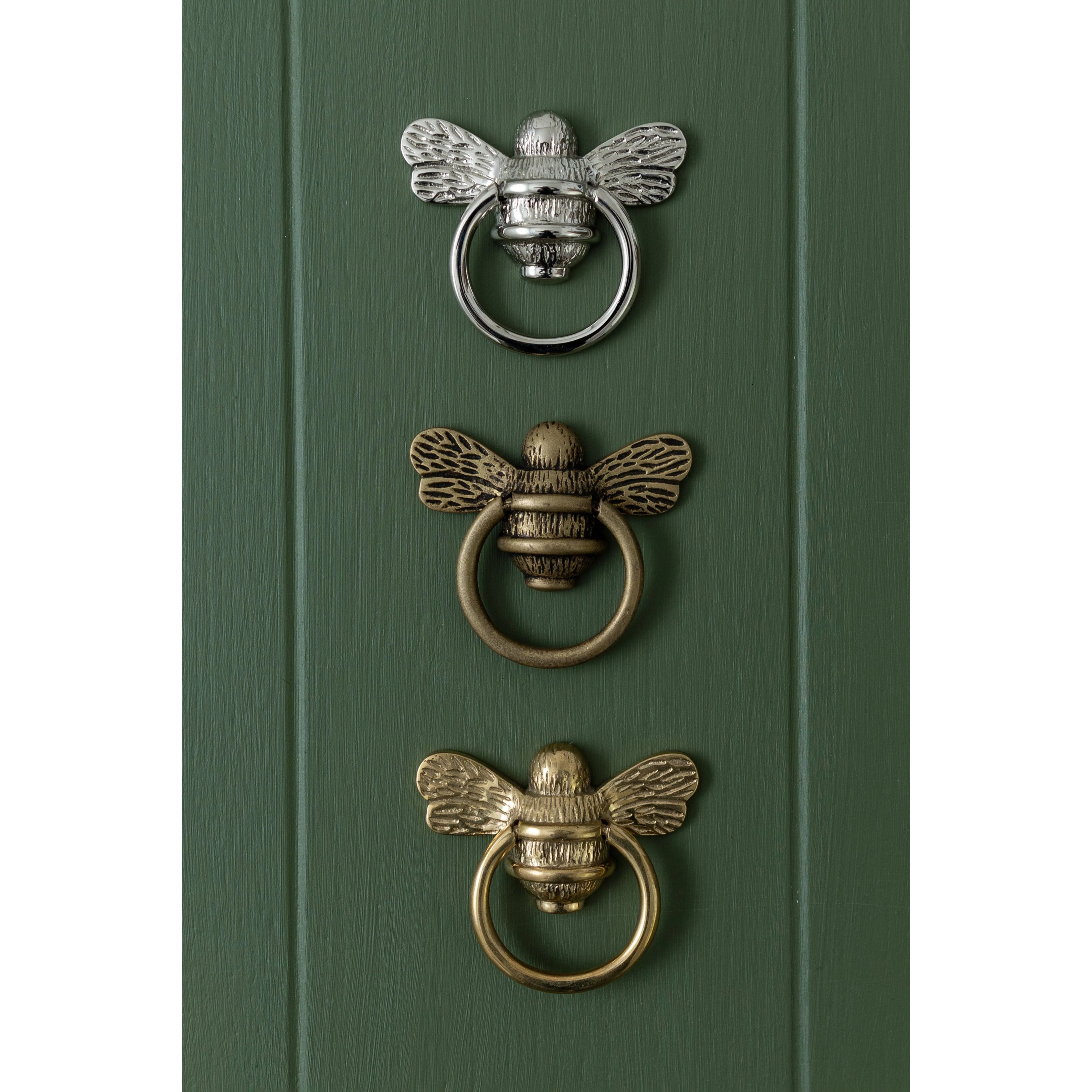 Brass Bee Ring Pull Cabinet Handle - Heritage Finish - Image 4