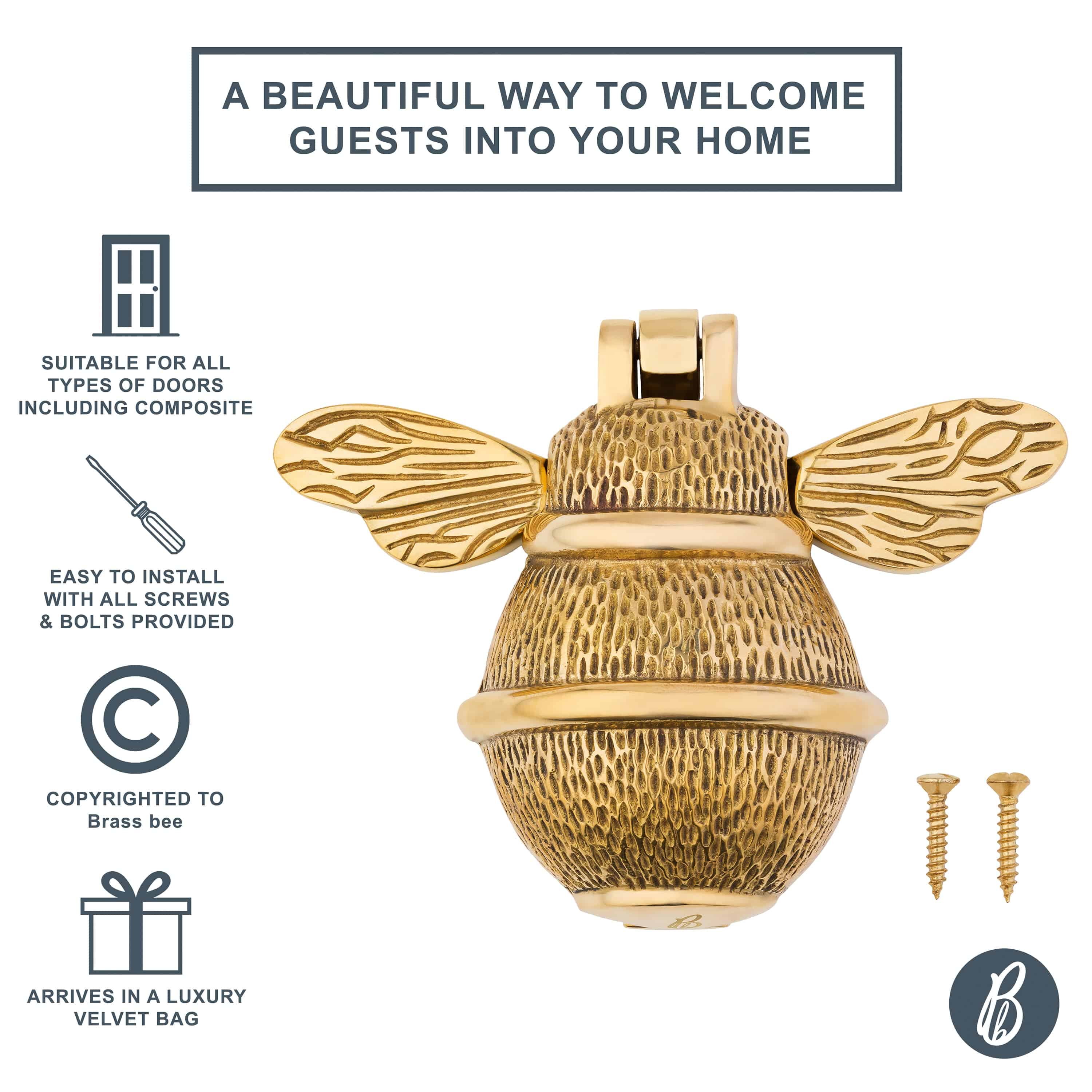 Brass Bumble Bee Door Knocker - Brass Finish - Image 14