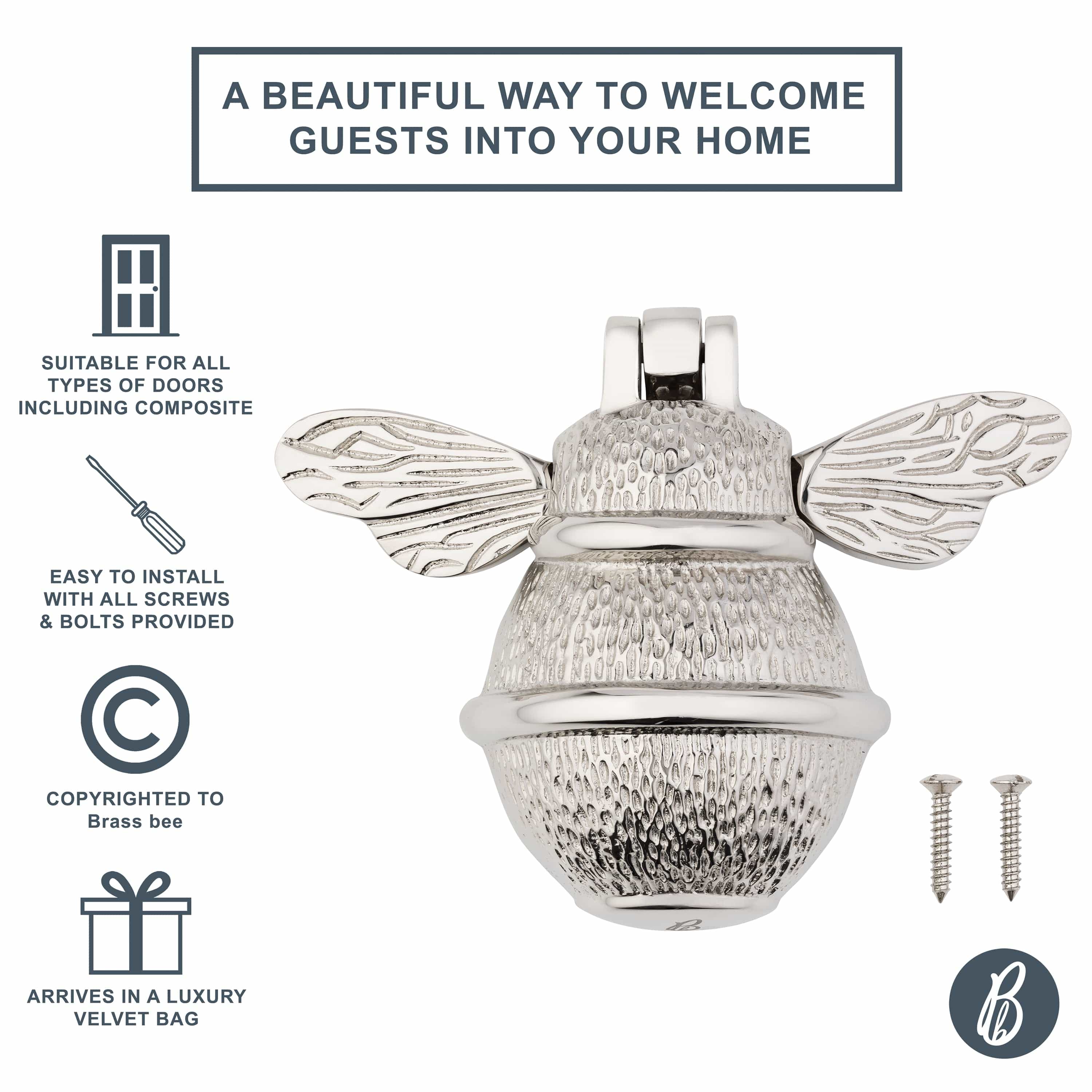Brass Bumble Bee Door Knocker - Nickel Finish - Image 13