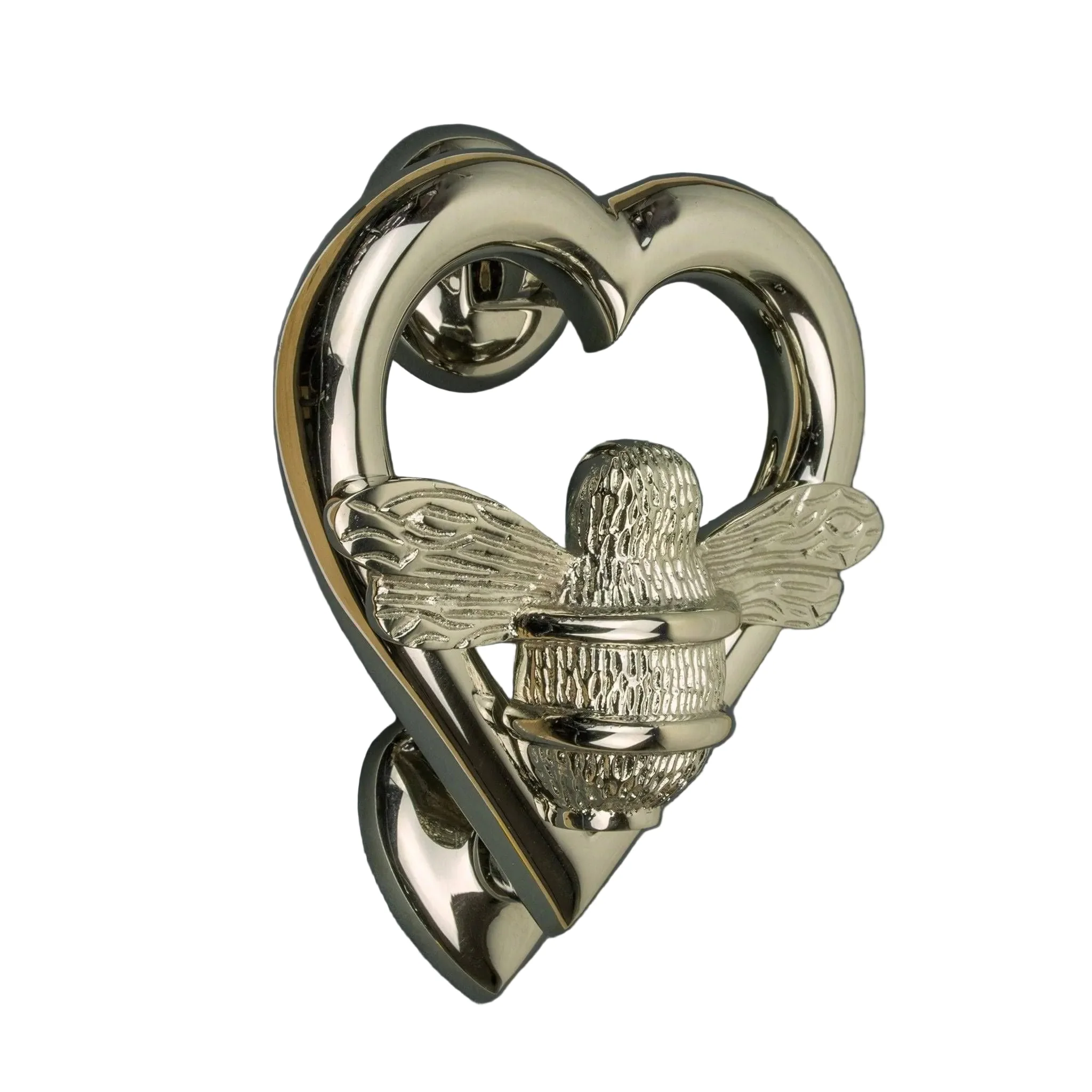Brass Bumble Bee Heart Door Knocker - Nickel Finish