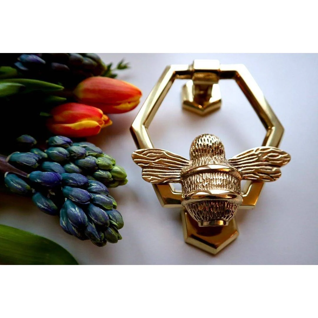 Brass Bumble Bee Honeycomb Door Knocker - Brass Finish - Image 4