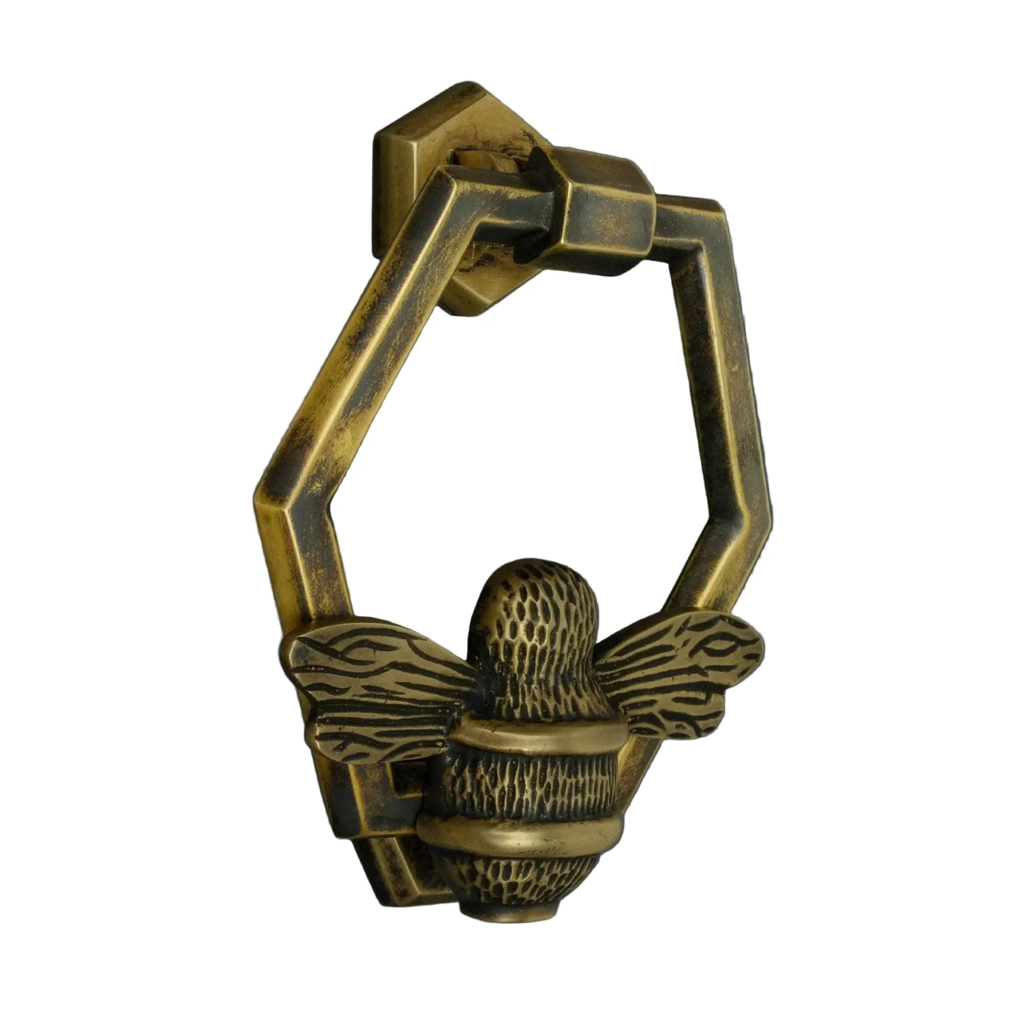 Brass Bumble Bee Honeycomb Door Knocker - Heritage Finish