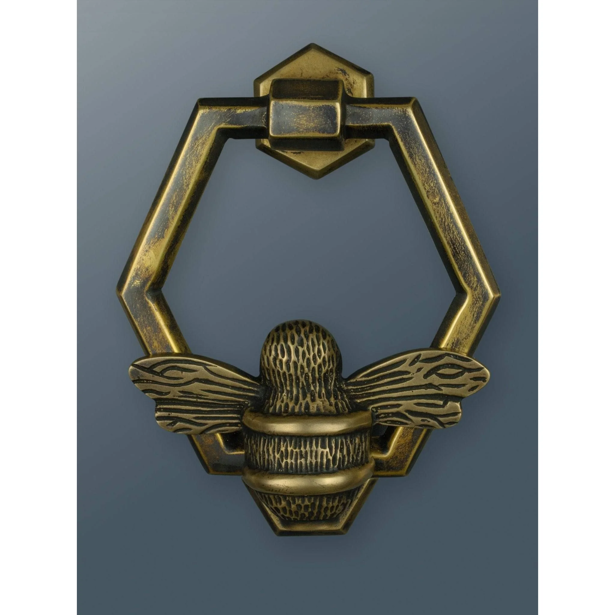 Brass Bumble Bee Honeycomb Door Knocker - Heritage Finish - Image 2