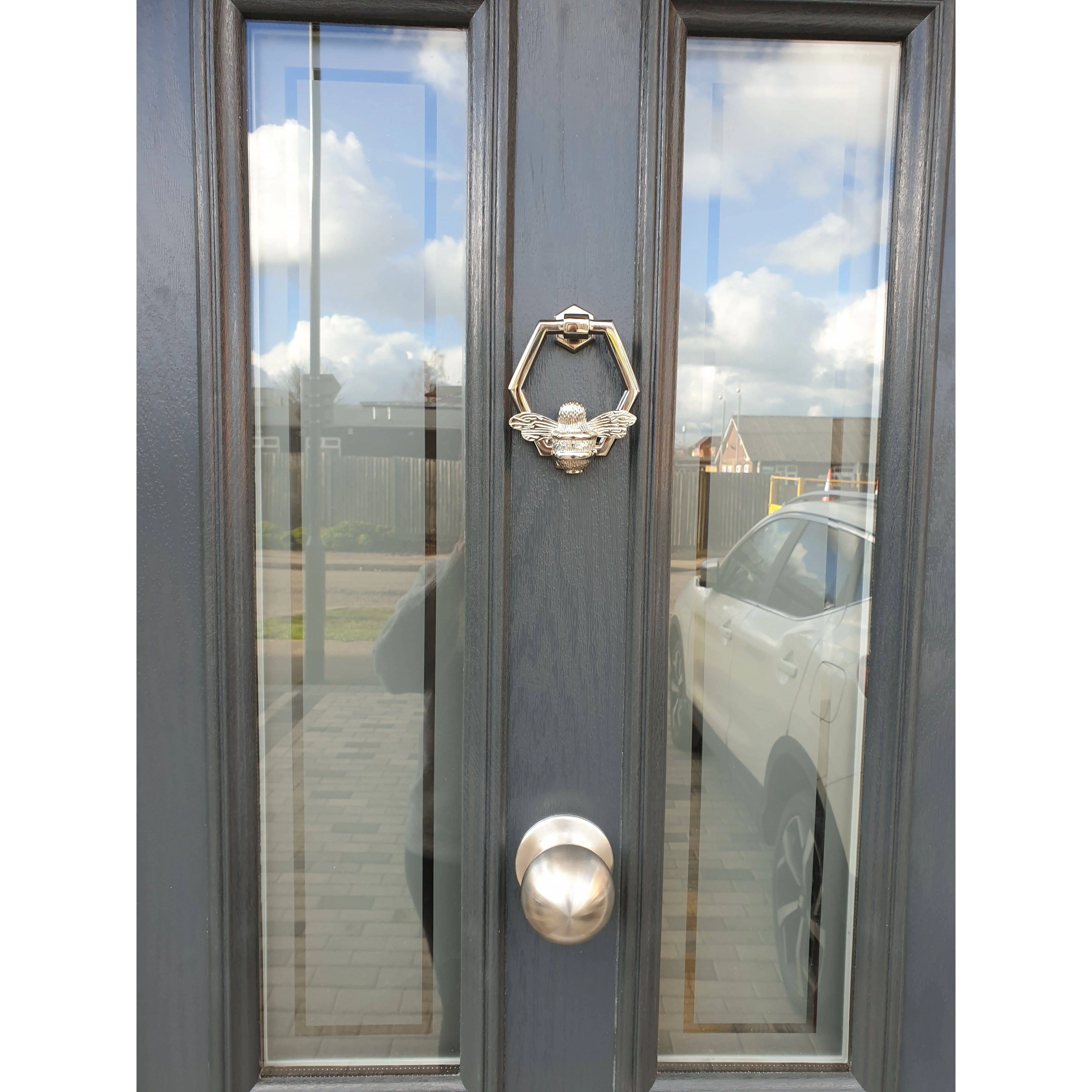 Brass Bumble Bee Honeycomb Door Knocker - Nickel Finish - Image 6