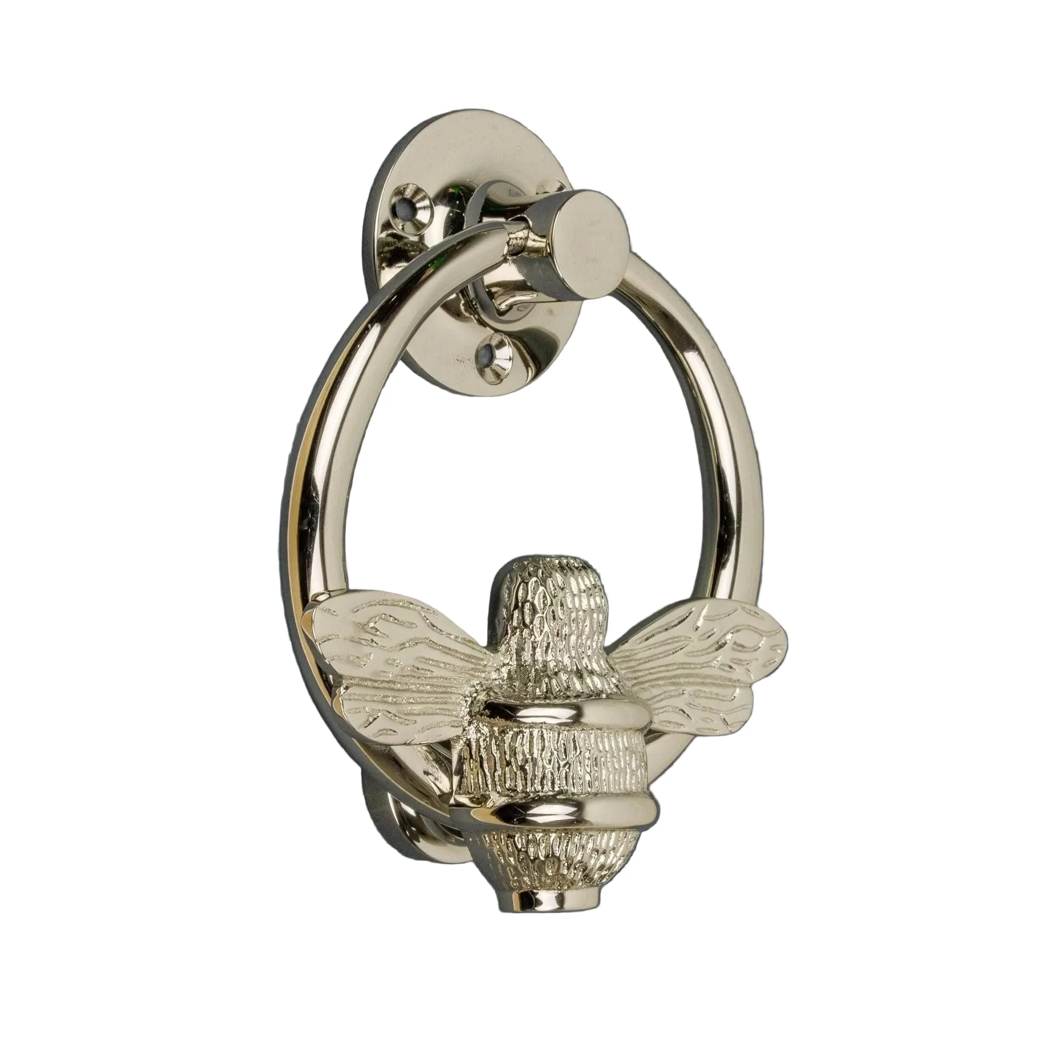 Brass Bumble Bee Ring Door Knocker - Nickel Finish