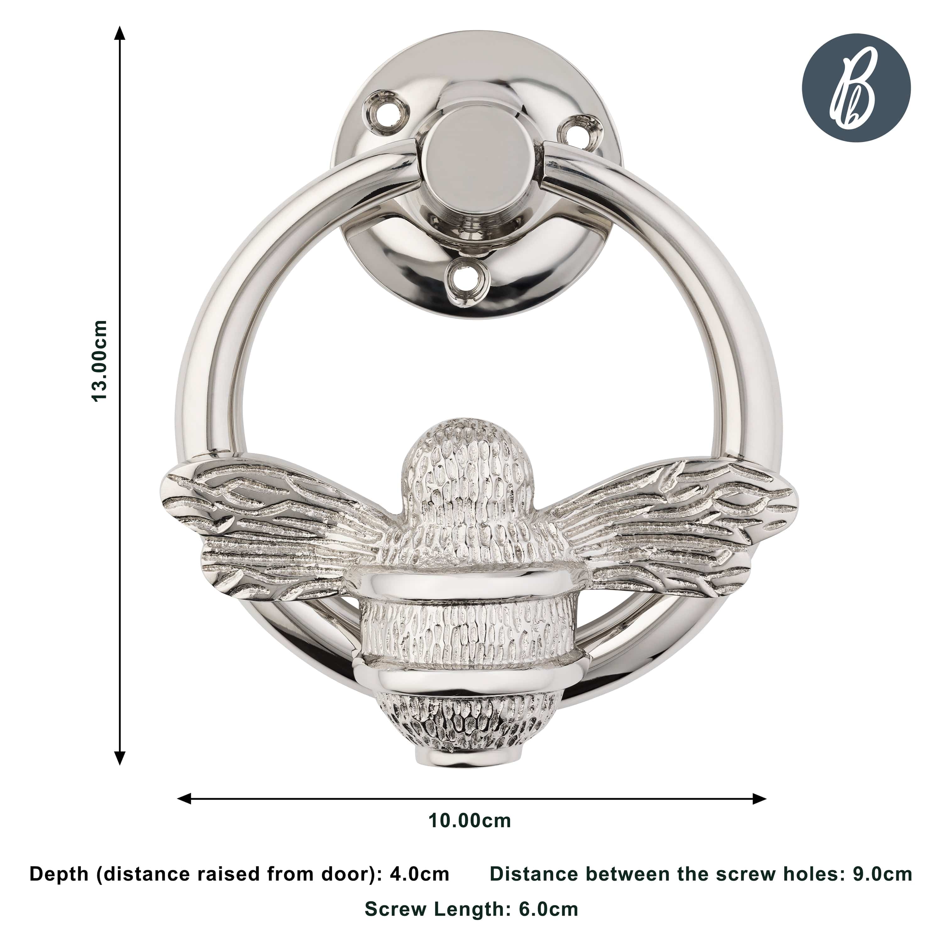 Brass Bumble Bee Ring Door Knocker - Nickel Finish - Image 10