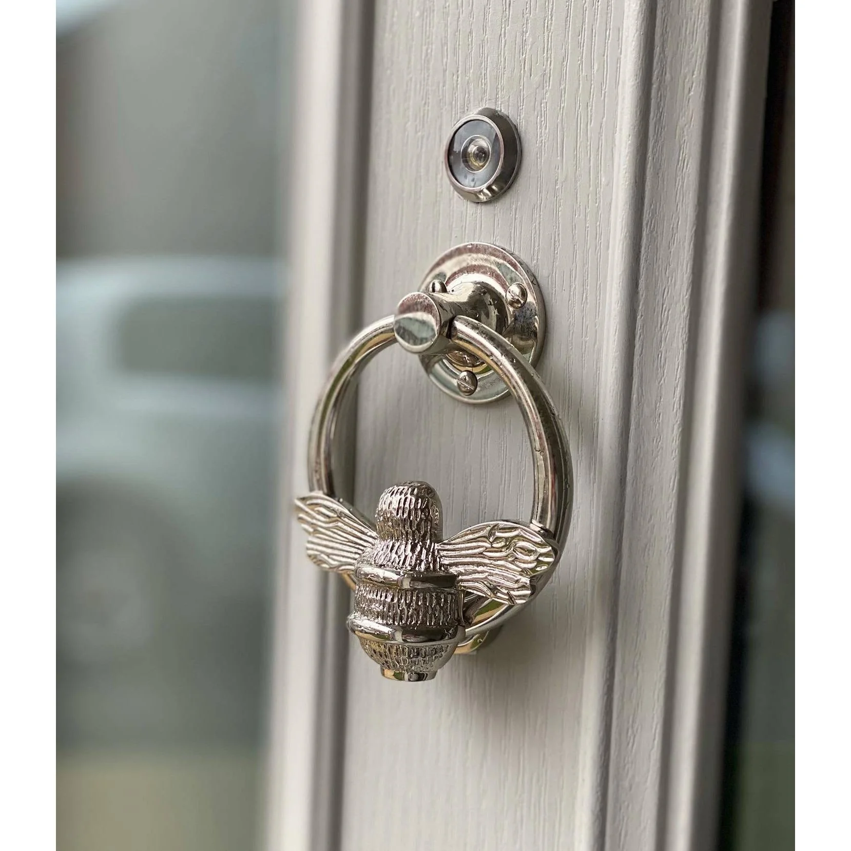 Brass Bumble Bee Ring Door Knocker - Nickel Finish - Image 12