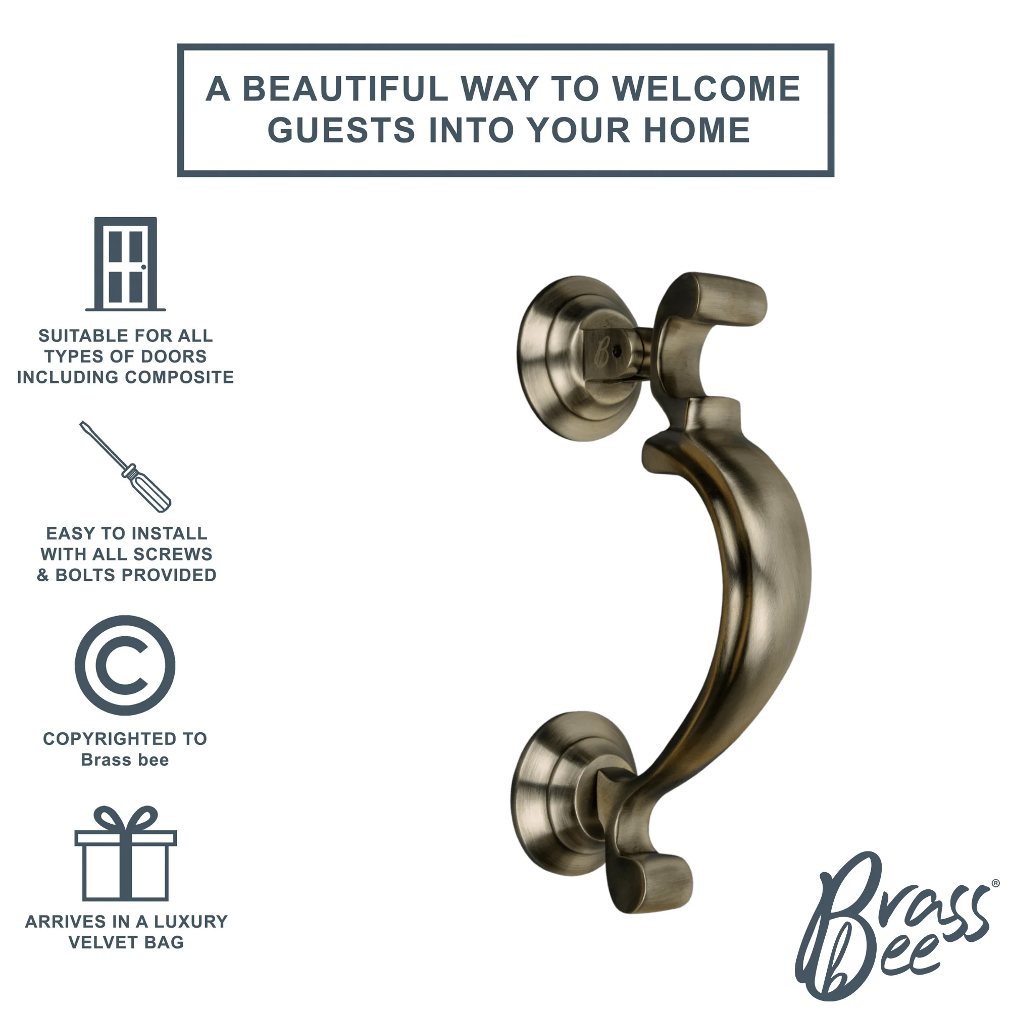 Brass Doctors Door Knocker - Pewter Finish - Image 3
