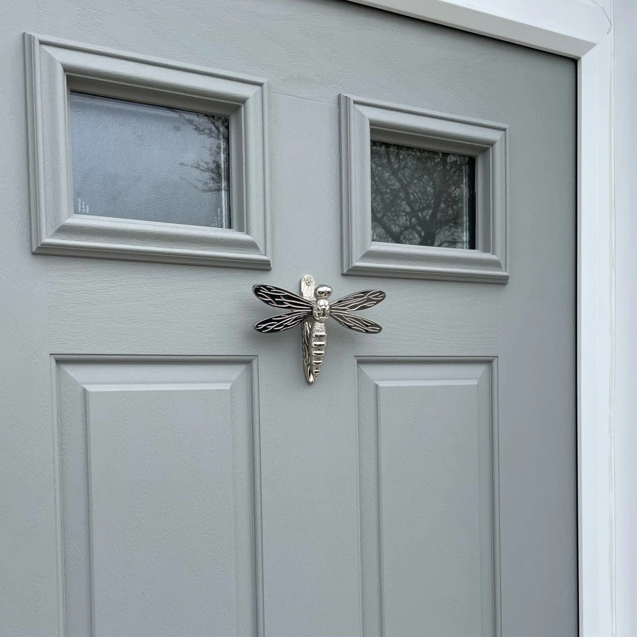 Brass Dragonfly Door Knocker - Nickel Finish - Image 2