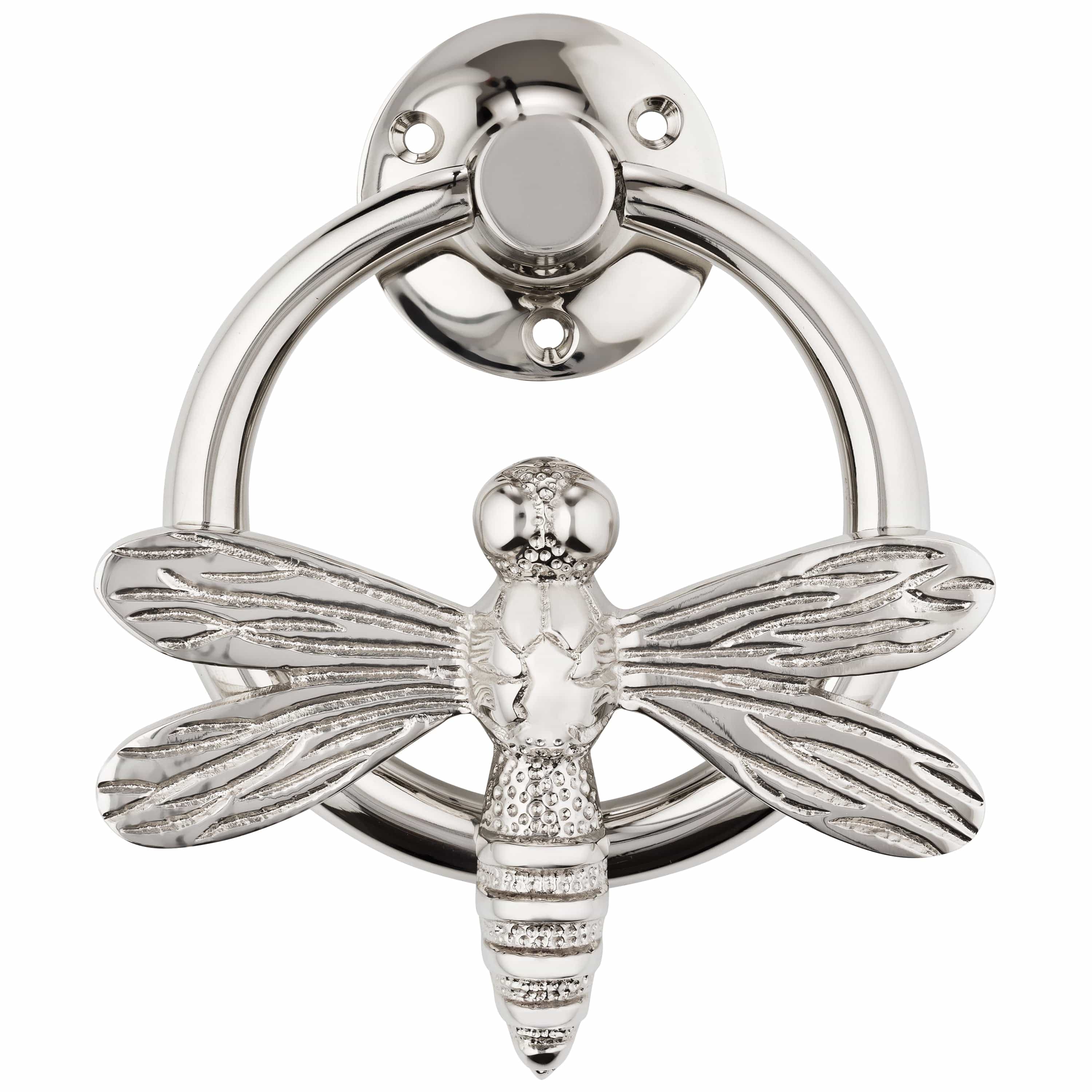Brass Dragonfly Door Knocker with Ring - Nickel Finish - Image 2