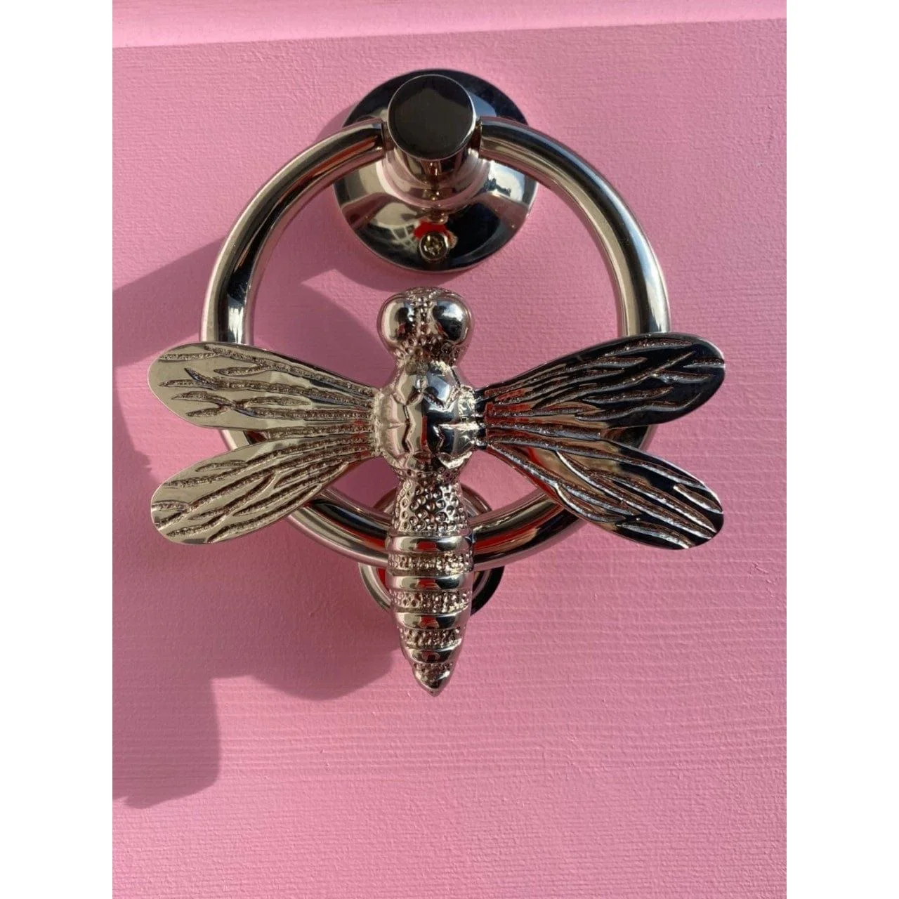 Brass Dragonfly Door Knocker with Ring - Nickel Finish - Image 3