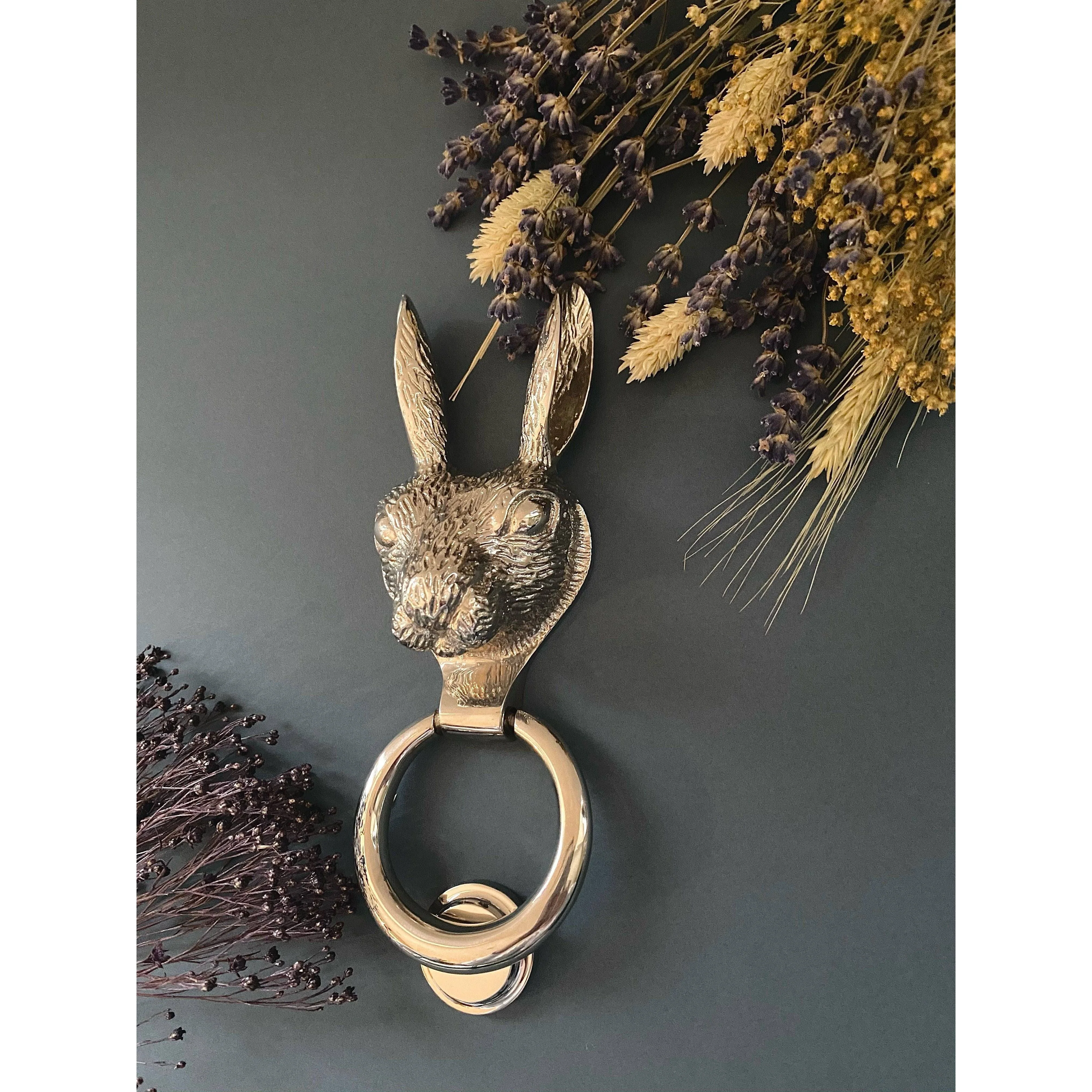 Brass Hare Door Knocker - Nickel Finish - Image 7