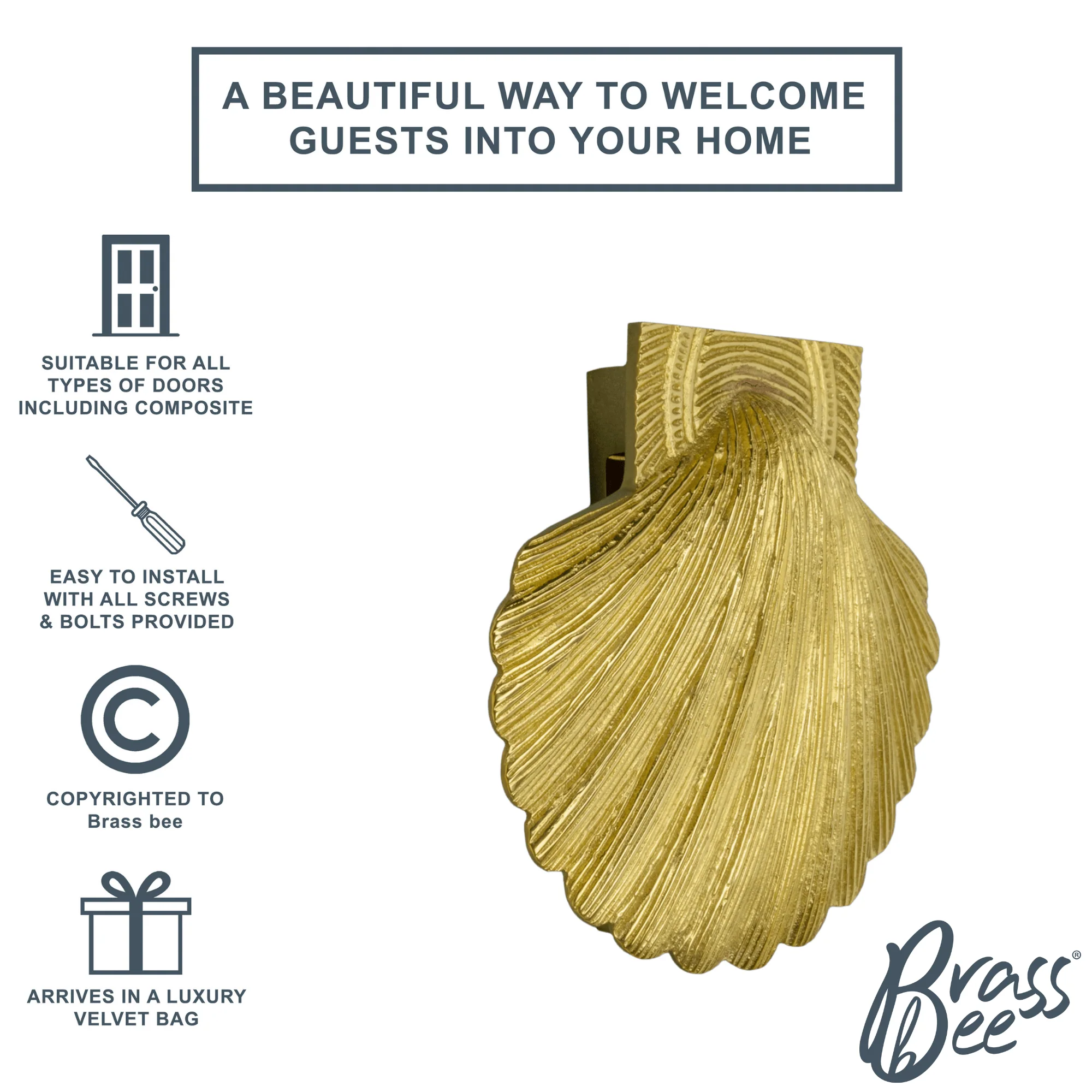 Brass Shell Door Knocker - Brass Finish - Image 3