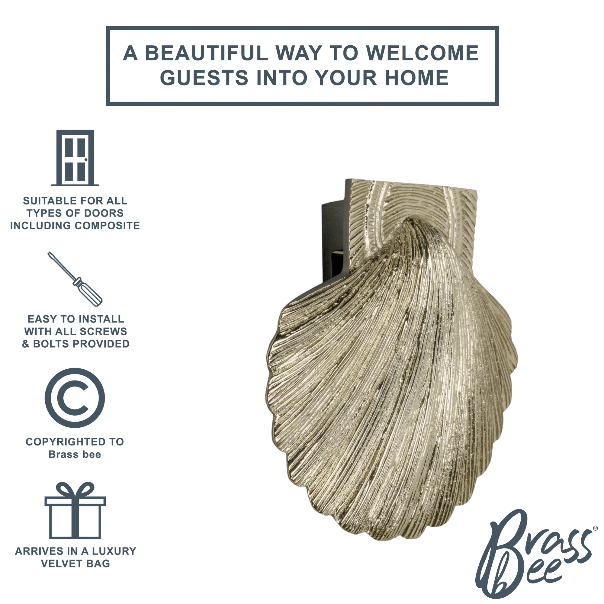 Brass Shell Door Knocker - Nickel Finish - Image 3