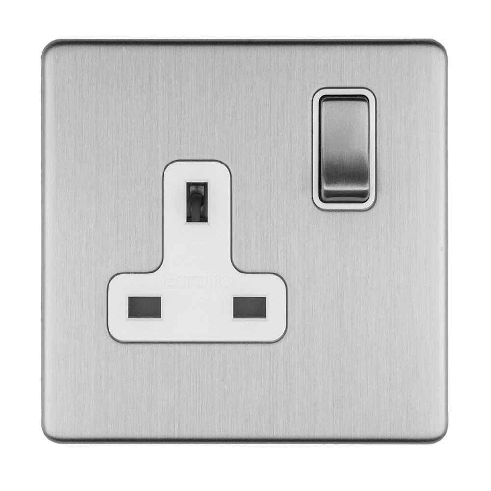 Concealed 3mm 1 Gang 13Amp Dp Switched Socket - Stainless Steel