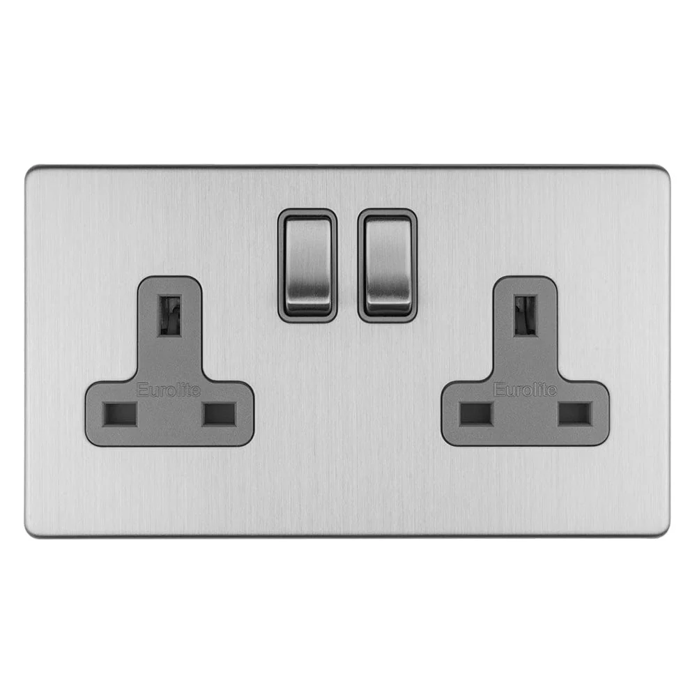 Concealed 3mm 2 Gang 13Amp Dp Switched Socket - Stainless Steel - Image 2