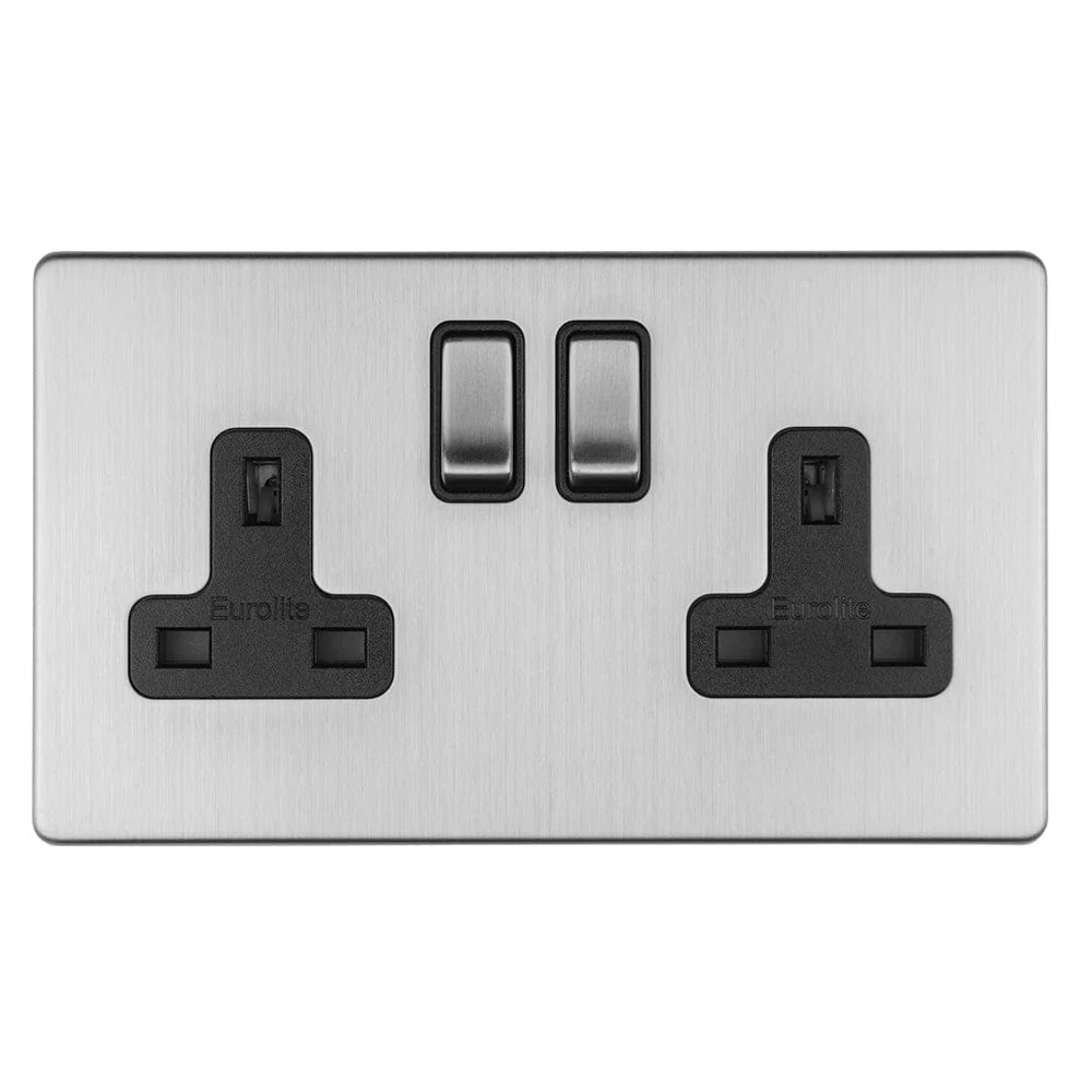 Concealed 3mm 2 Gang 13Amp Dp Switched Socket - Stainless Steel - Image 3