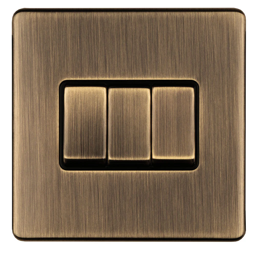 Concealed 3mm 3 Gang Switch - Antique Brass - Image 5