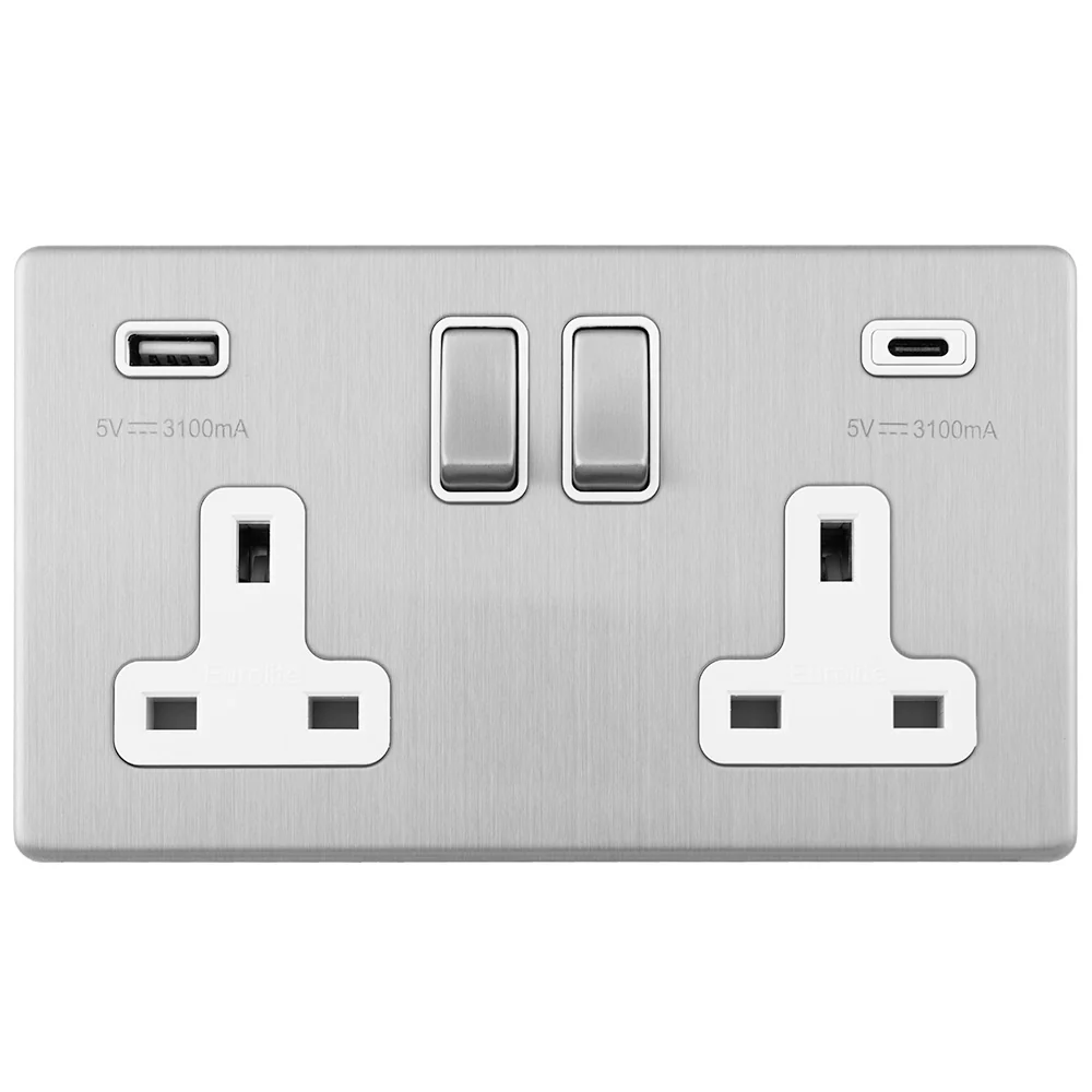 Concealed 3mm Concealed 3Mm 2 Gang Usbc Socket - Stainless Steel - Image 4
