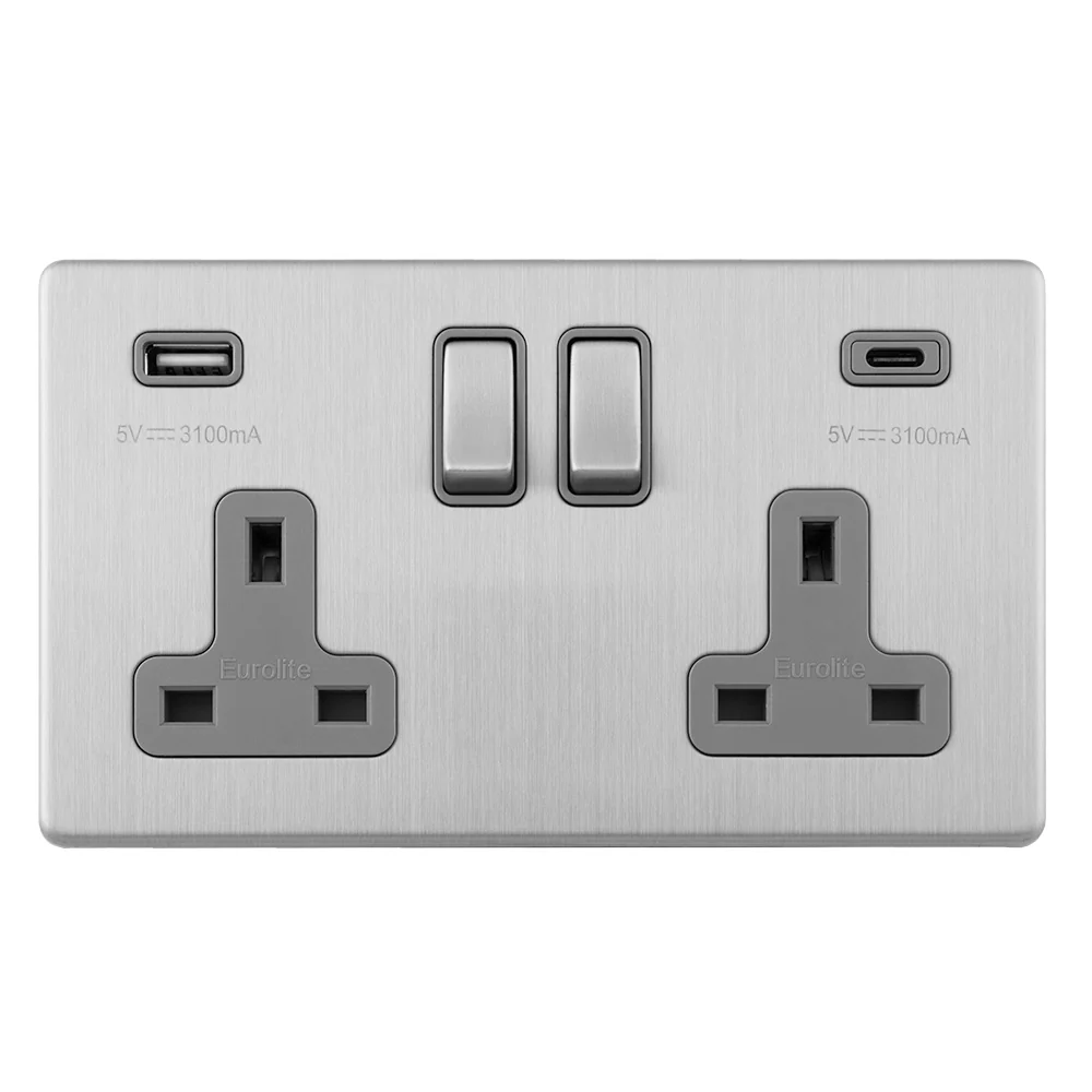 Concealed 3mm Concealed 3Mm 2 Gang Usbc Socket - Stainless Steel - Image 7