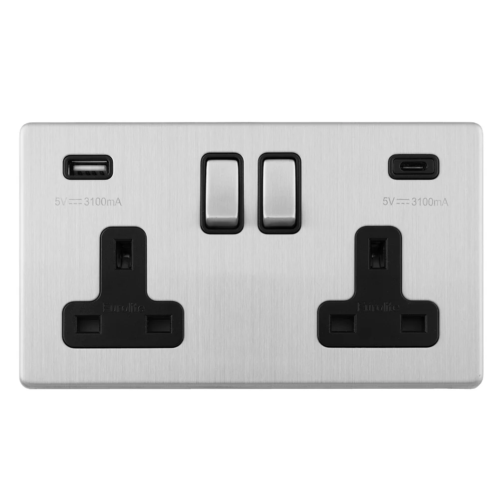 Concealed 3mm Concealed 3Mm 2 Gang Usbc Socket - Stainless Steel - Image 9