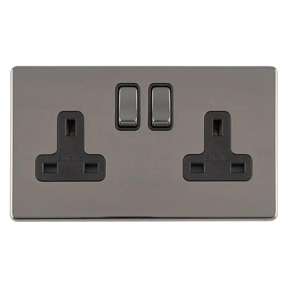 Concealed 3mm 2 Gang 13Amp Dp Switched Socket - Black Nickel