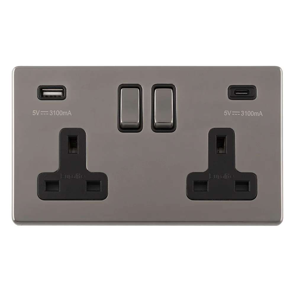 Concealed 3mm Concealed 3Mm 2 Gang Usbc Socket - Black Nickel - Image 3