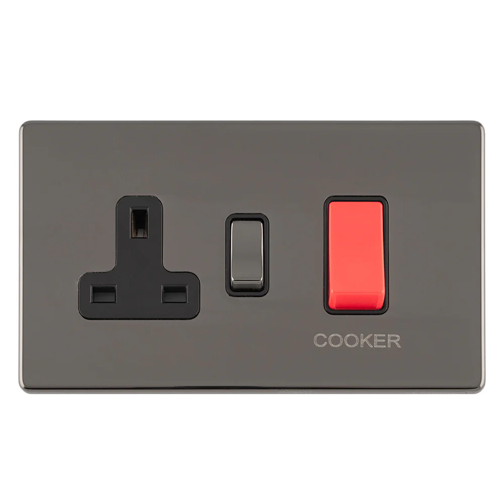 Concealed 3mm 45Amp Dp Cooker Switch With 13Amp Socket - Black Nickel - Image 3