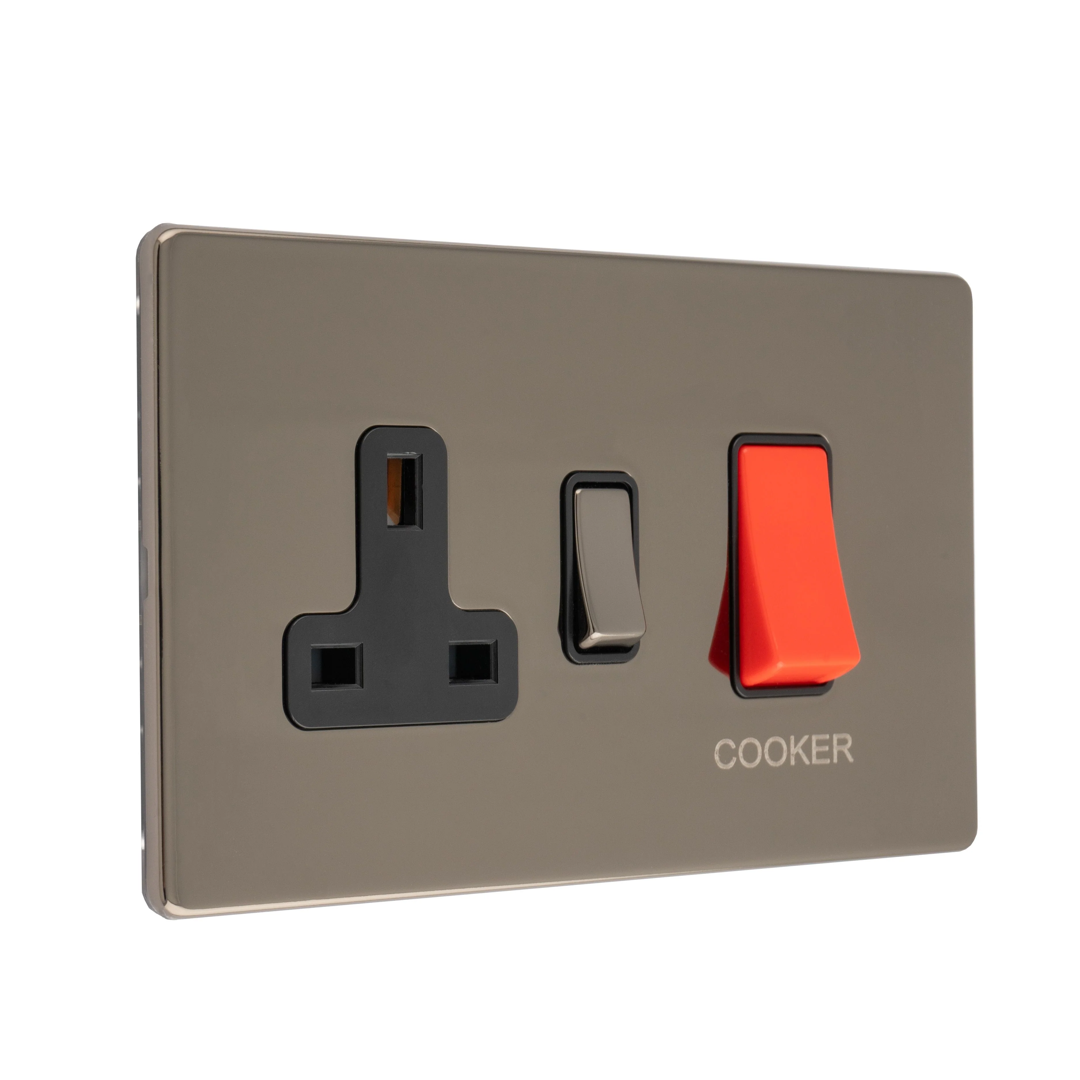 Concealed 3mm 45Amp Dp Cooker Switch With 13Amp Socket - Black Nickel - Image 4