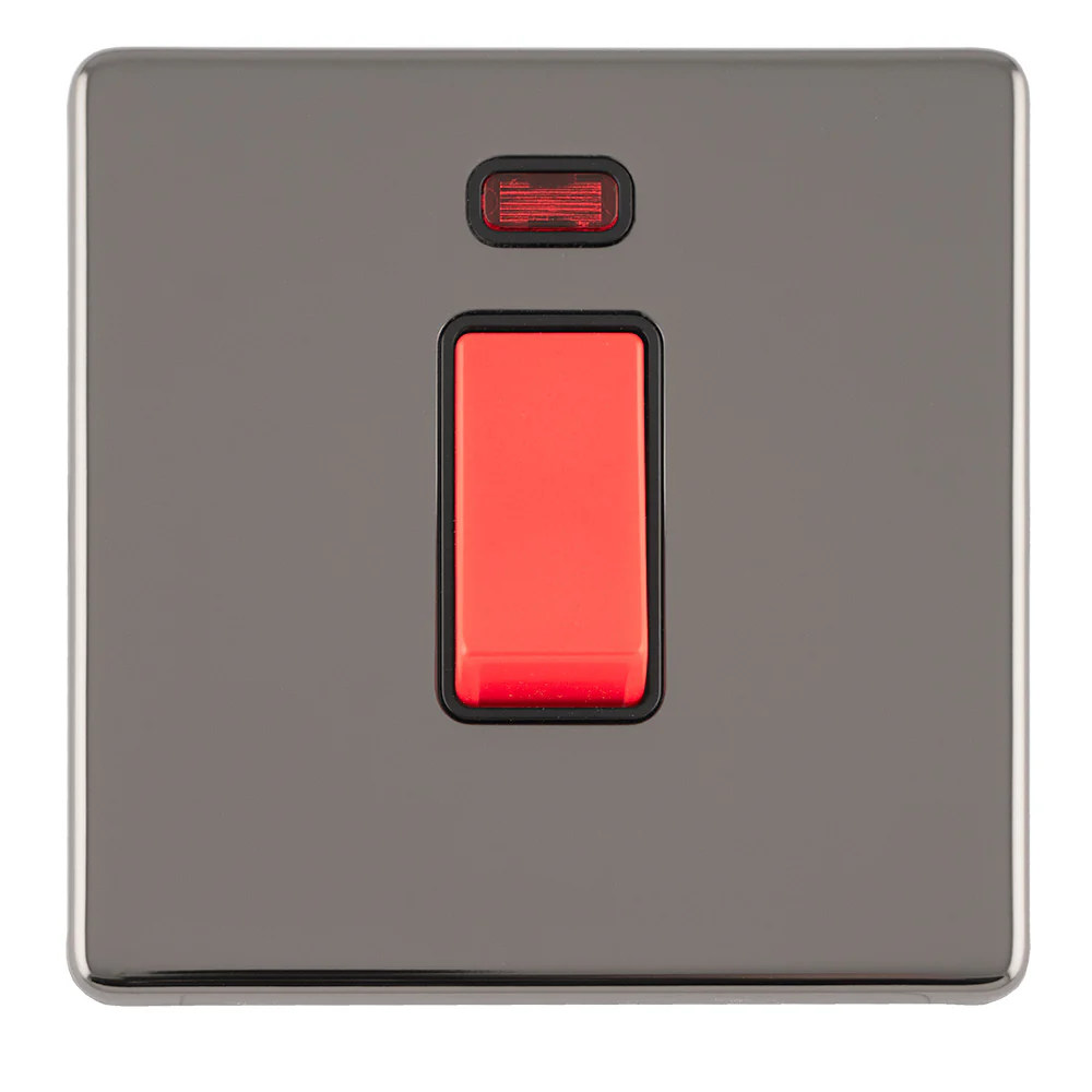 Concealed 3mm 1 Gang 45Amp Dp Switch With Neon - Black Nickel - Image 2