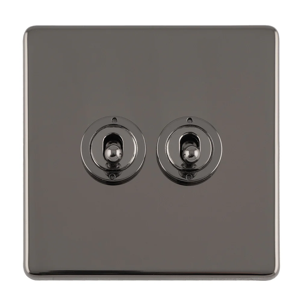 Concealed 3mm 2 Gang 10Amp 2Way Toggle Switch Black Nickel Plate - Black Nickel - Image 3