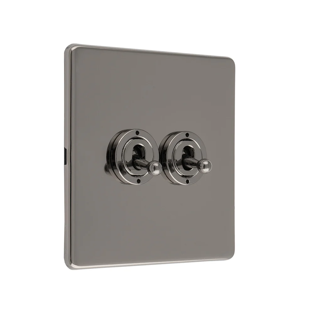 Concealed 3mm 2 Gang 10Amp 2Way Toggle Switch Black Nickel Plate - Black Nickel - Image 5